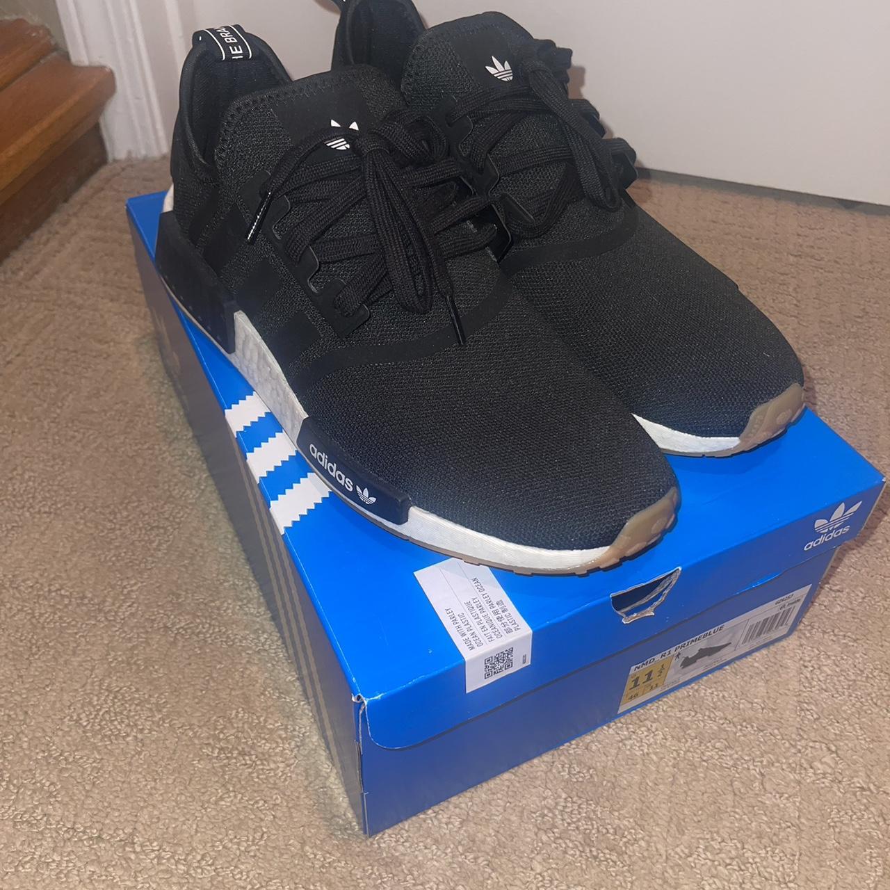 Black and White Adidas NMD Size 11.5 (Fits like a... - Depop