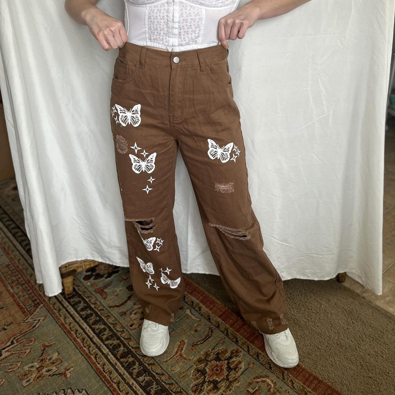 BUTTERFLY PATTERN PANTS / BROWN - デニム/ジーンズ