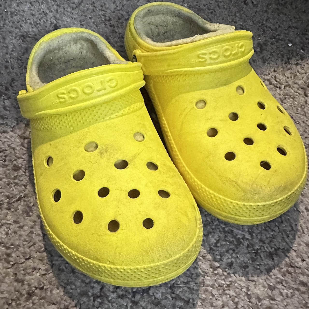 Crocs with fur yellow best sale