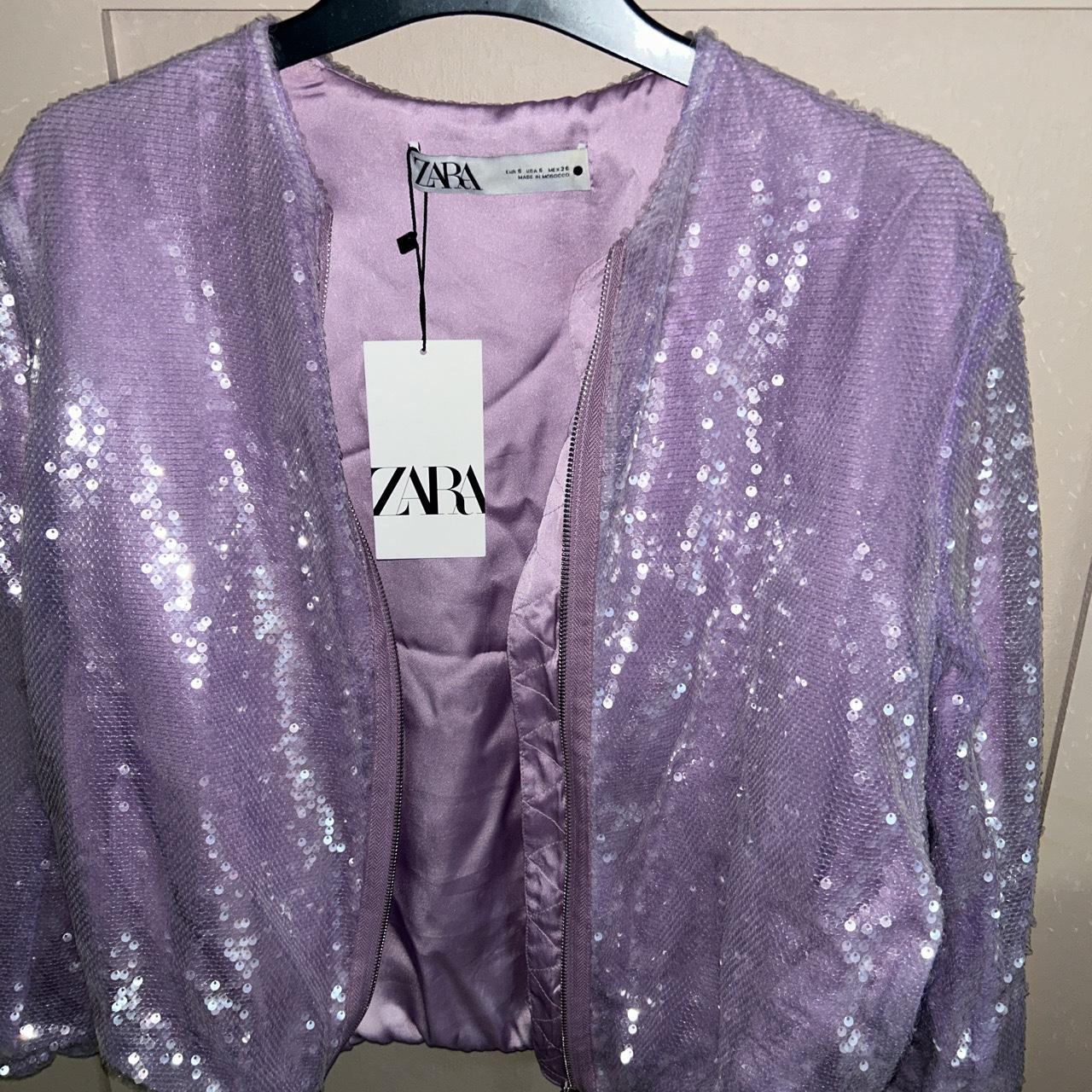 Zara Lilac Sequin Bomber Jacket Size S, Brand