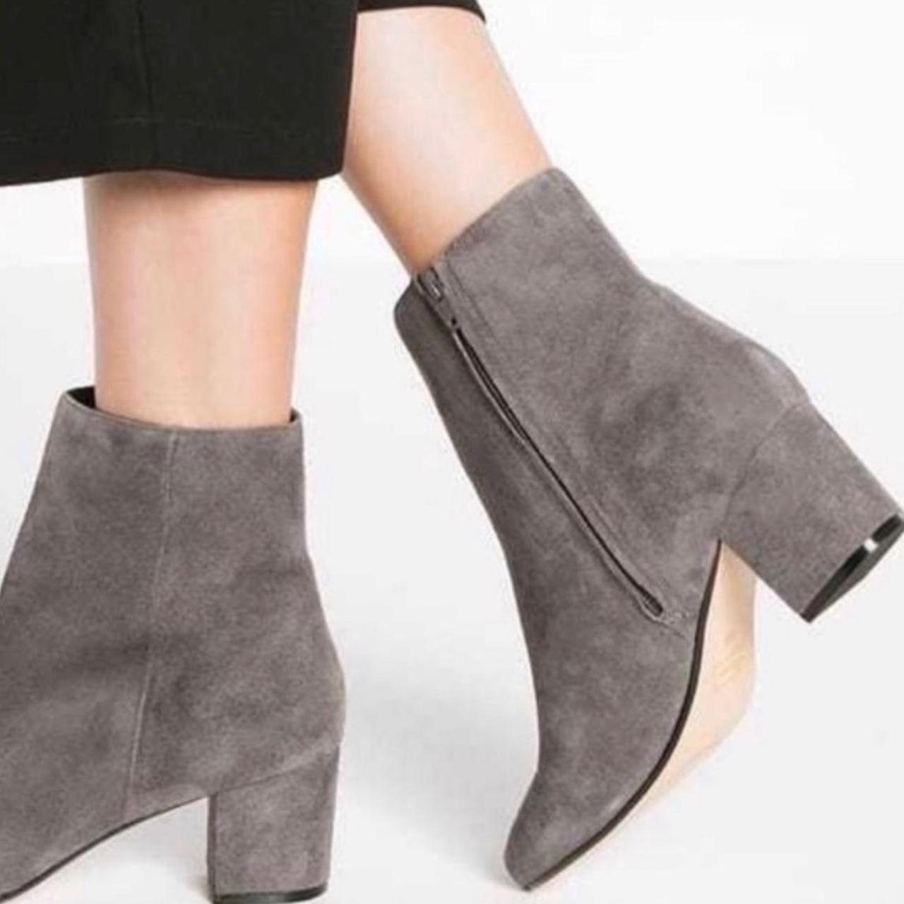 DUNE LONDON Pebble Gray Suede Block Heeled Ankle