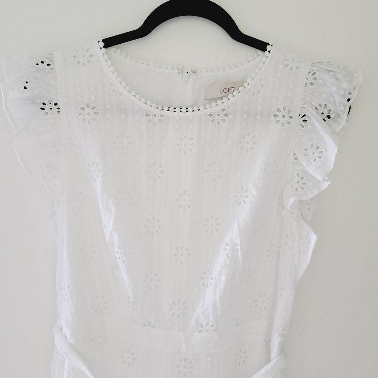LOFT lace tie waist white dress Size 10 Pit to Depop