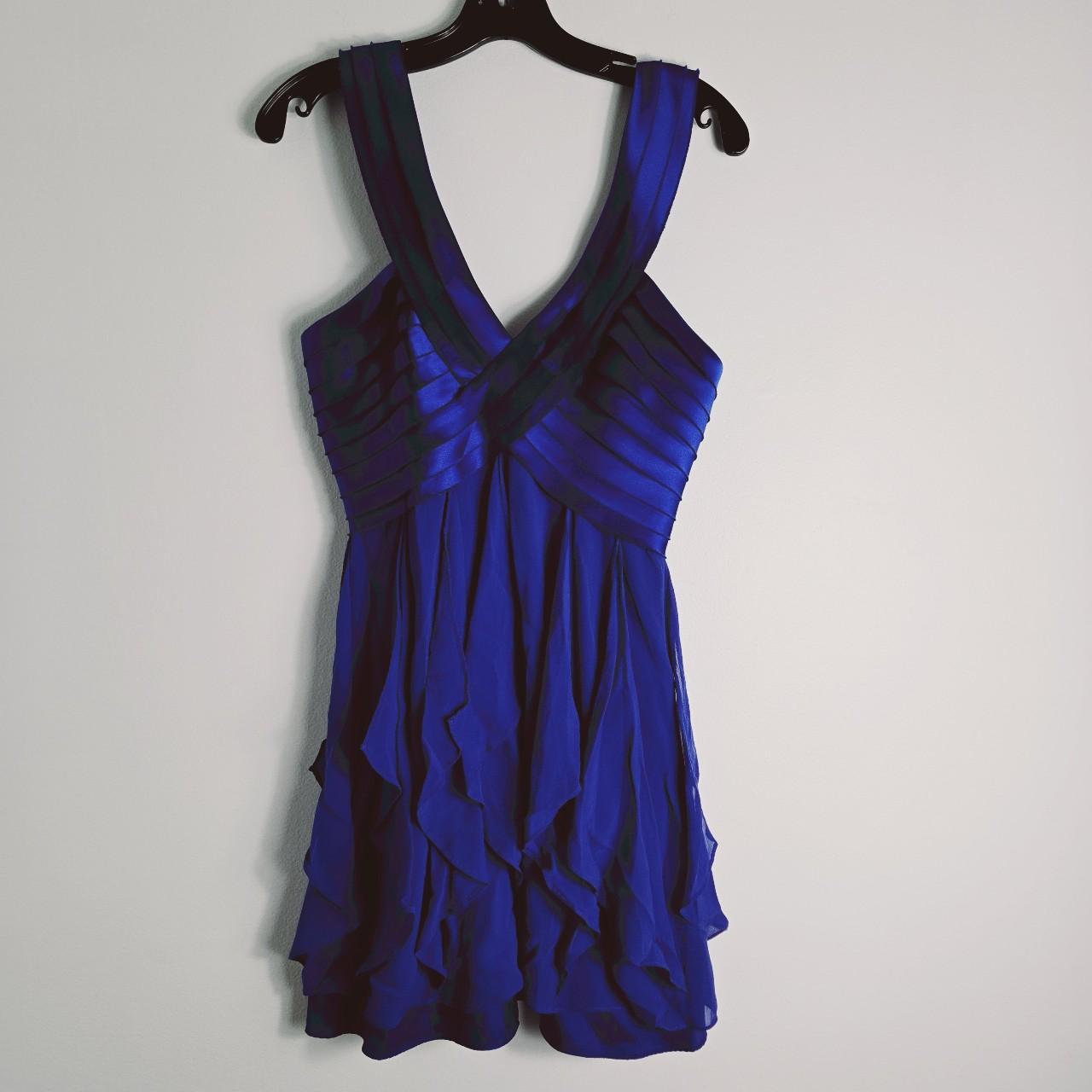 BCBGMaxAzria Women's popular Blue Annemarie Sleeveless Ruffle Flounce Dress Size L