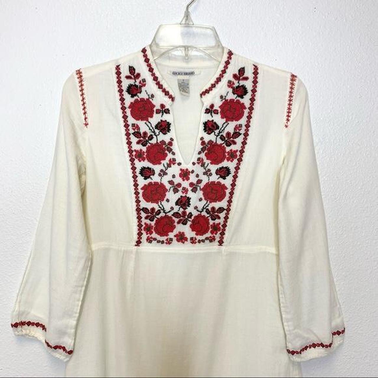 Vintage Lucky Brand Boho Embroidered Cotton Dress in - Depop