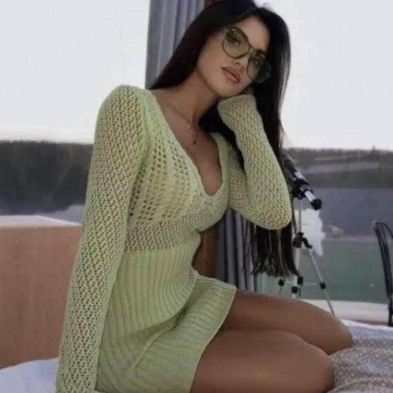 Zara green crochet dress Size M Depop