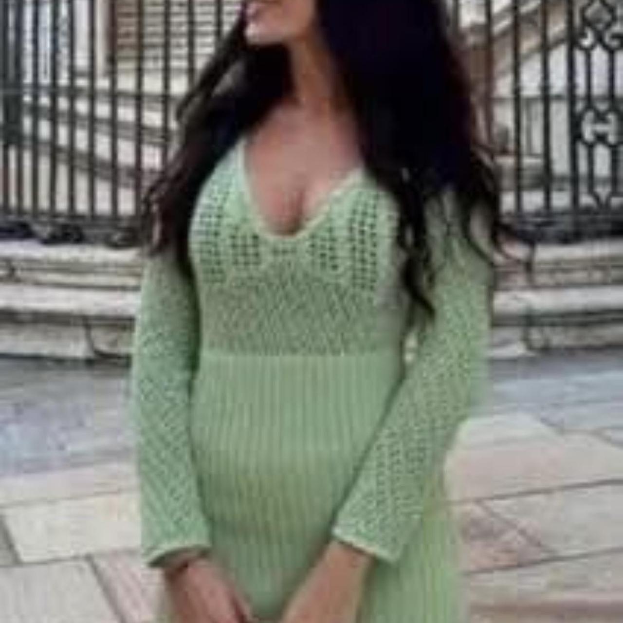Zara green crochet dress Size M Depop