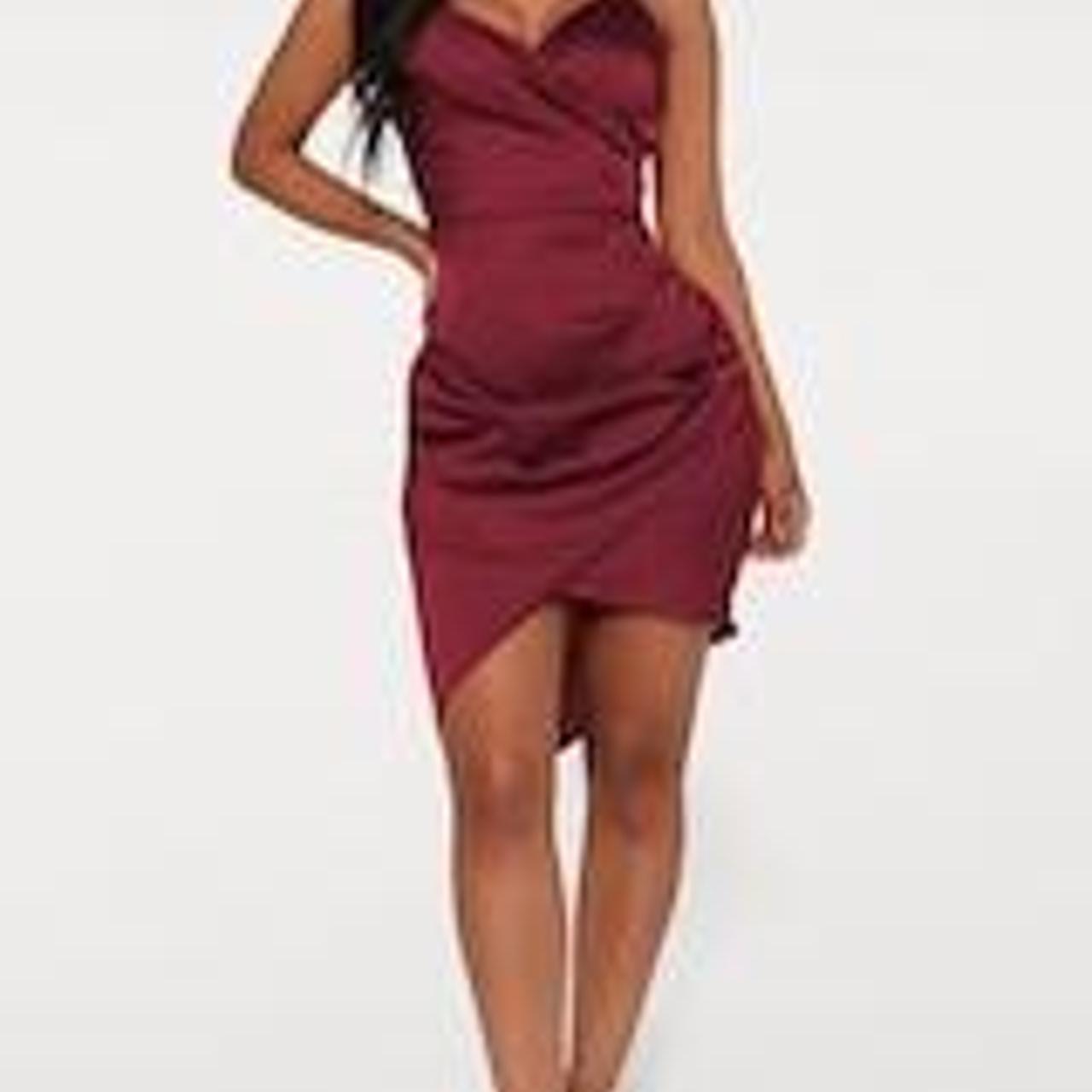 Shape burgundy satin wrap sale dress