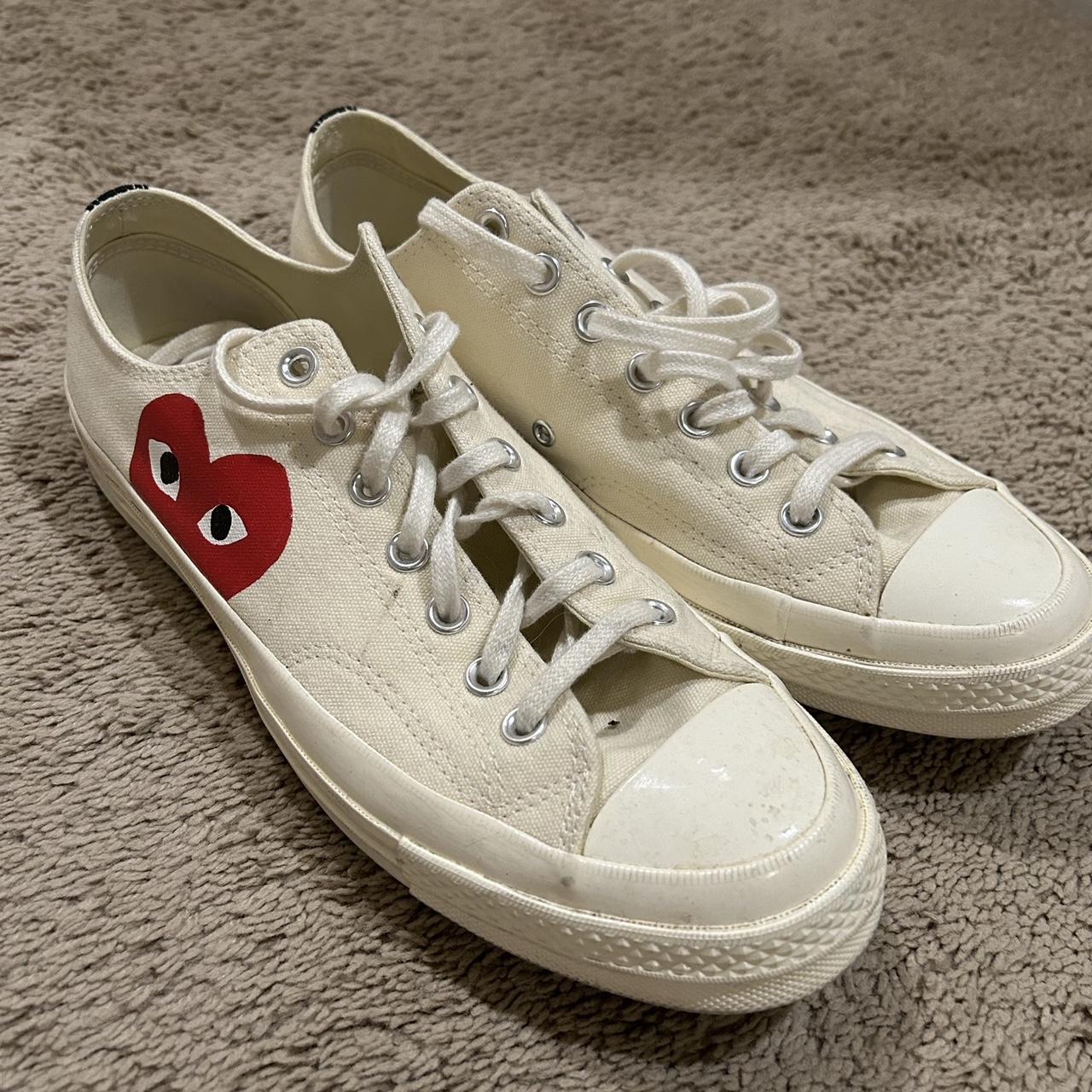 CDG x Converse Low Tops -size 10 in mens -minor... - Depop