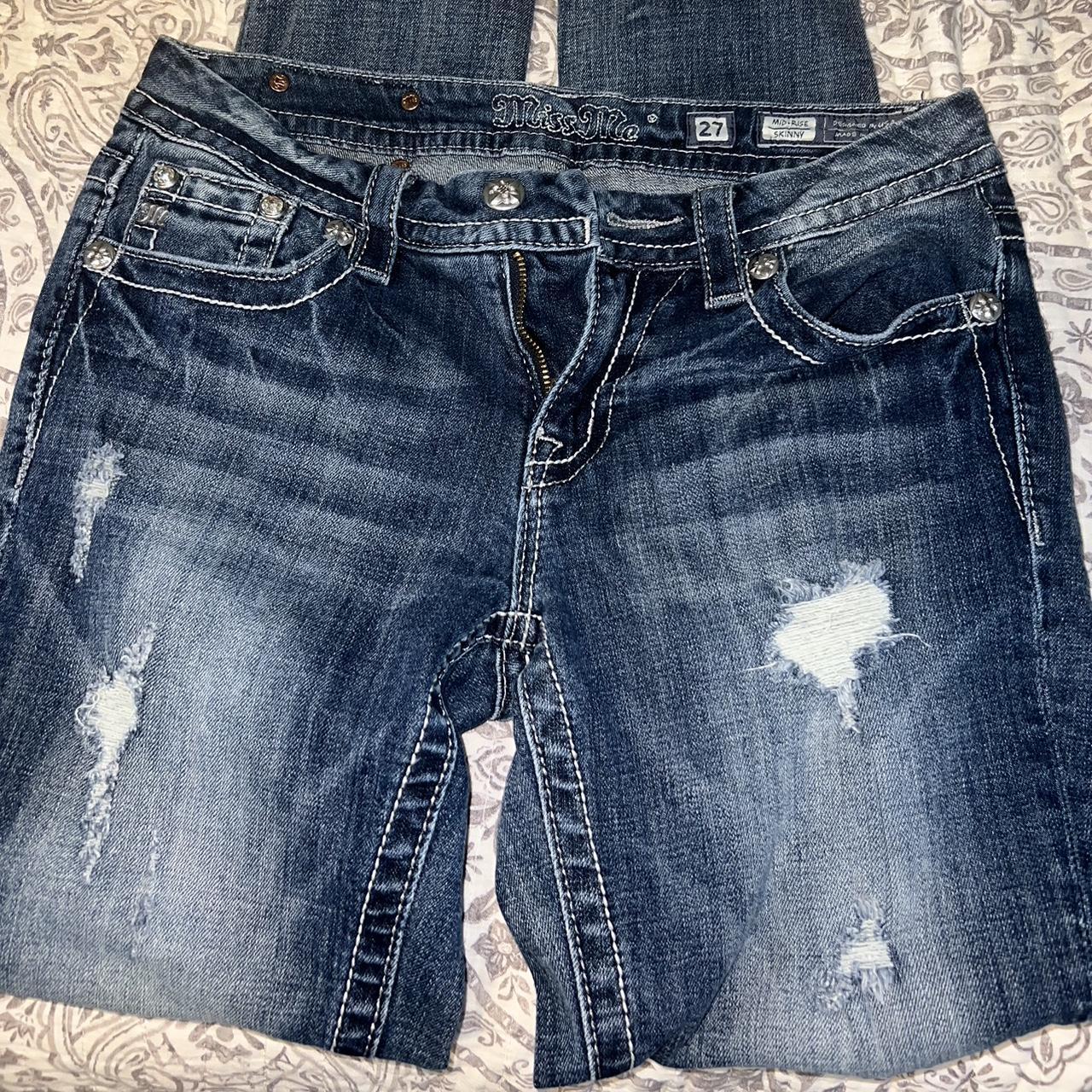 Miss me y2k denim skinny jeans mid rise , distressed... - Depop