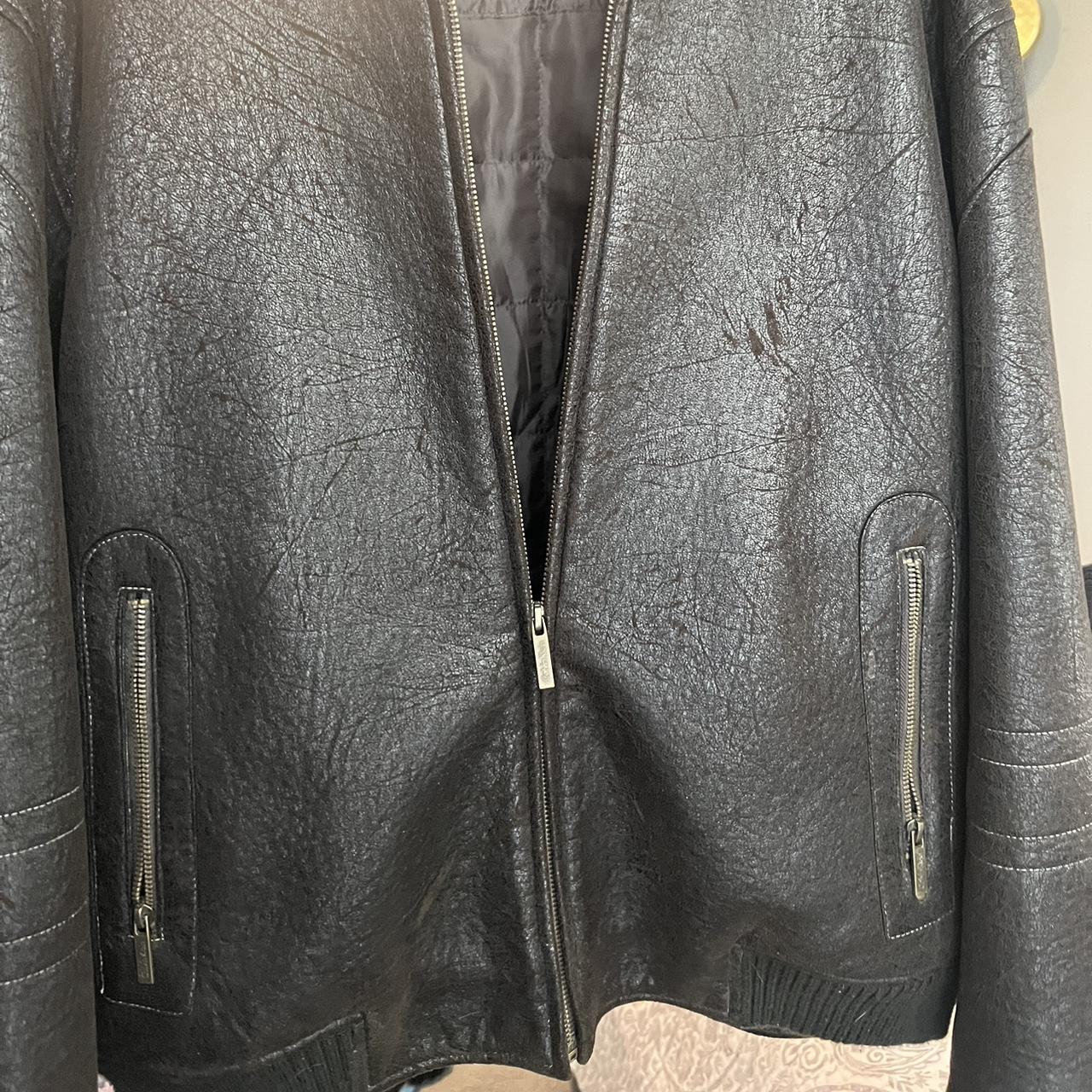 Dark brown vintage Calvin Klein leather bomber jacket - Depop