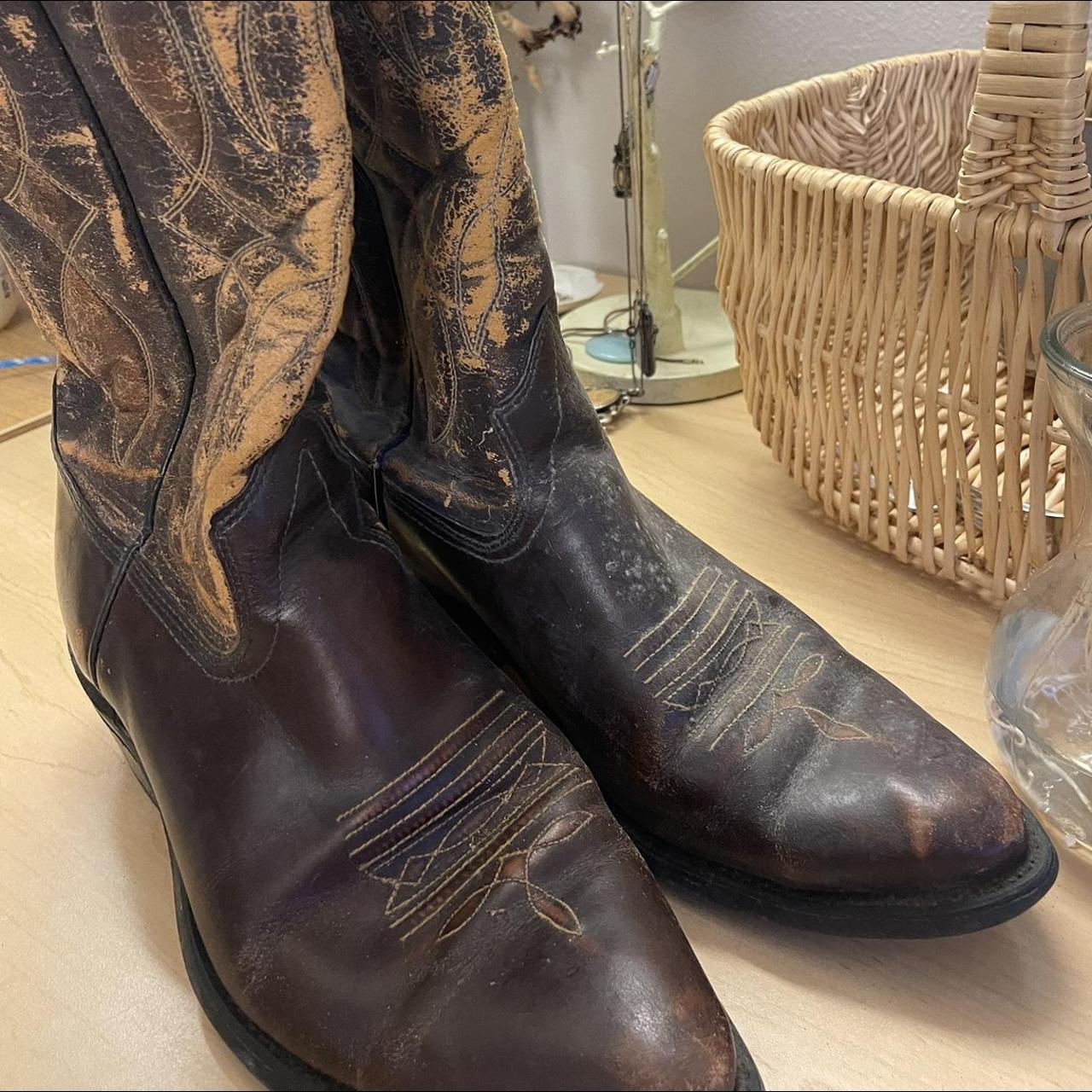 Men's Brown and Cream Boots Depop