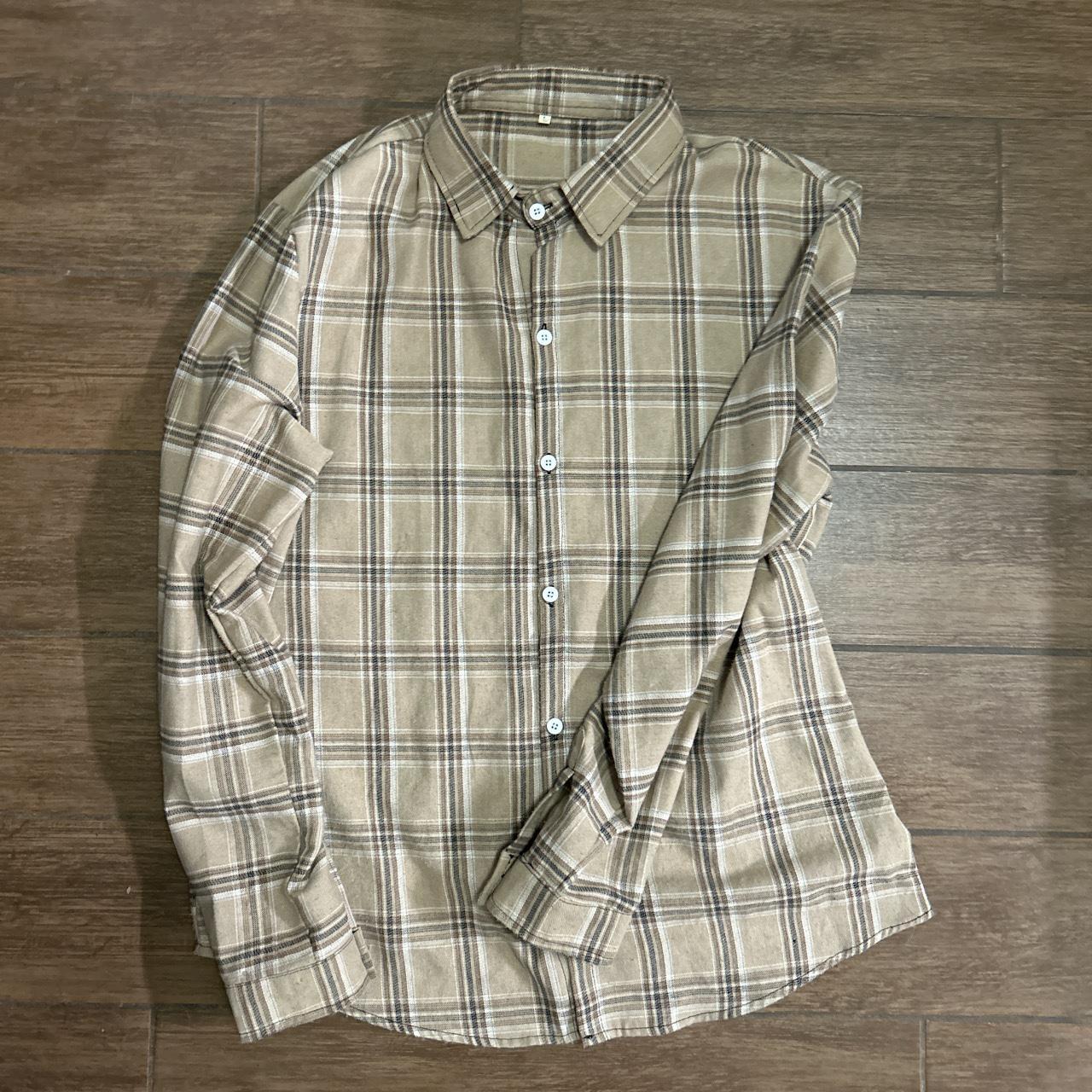 brown flannel longsleeve size large #flannel... - Depop