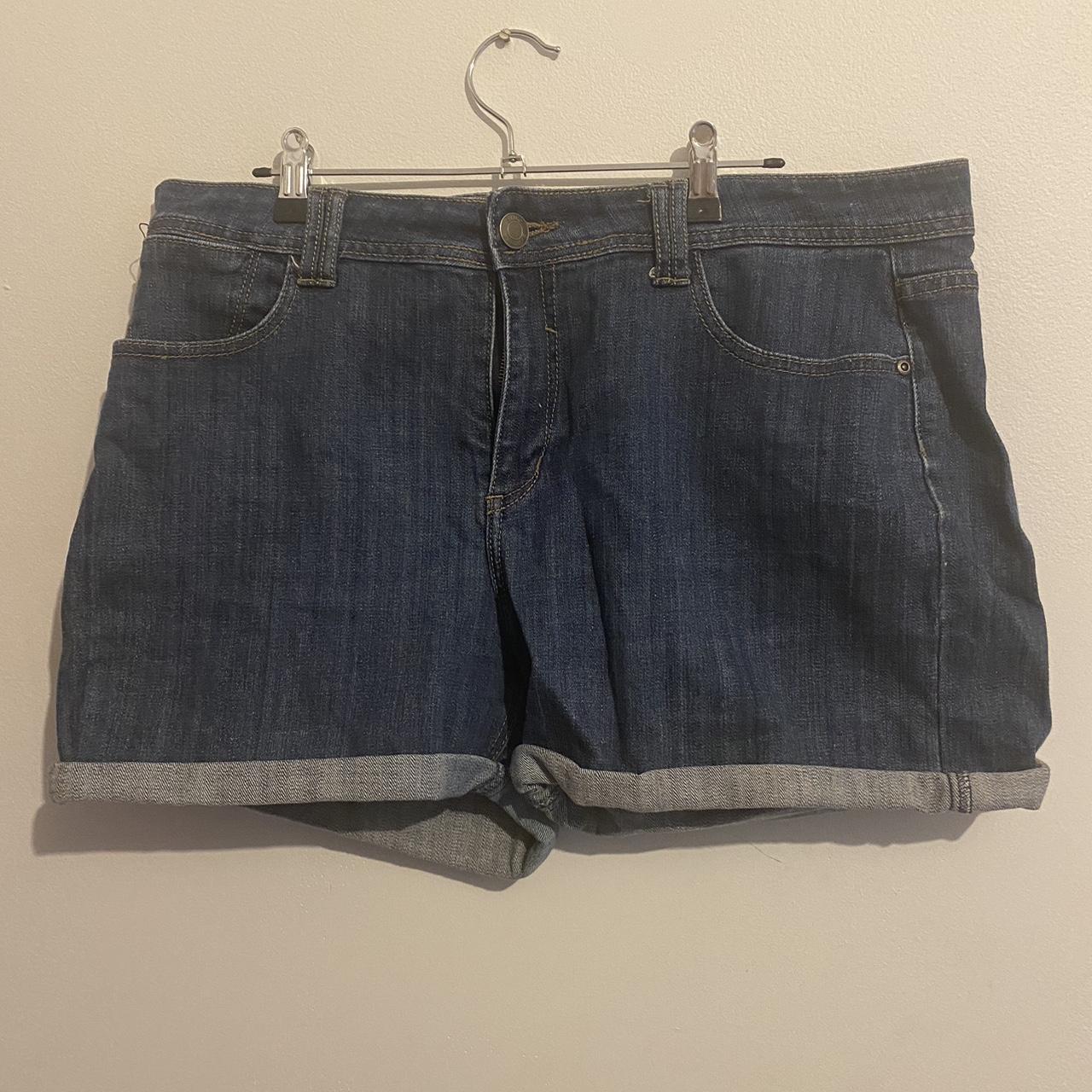 DENIM SHORTS Rockmans blue denim shorts size 16 - Depop