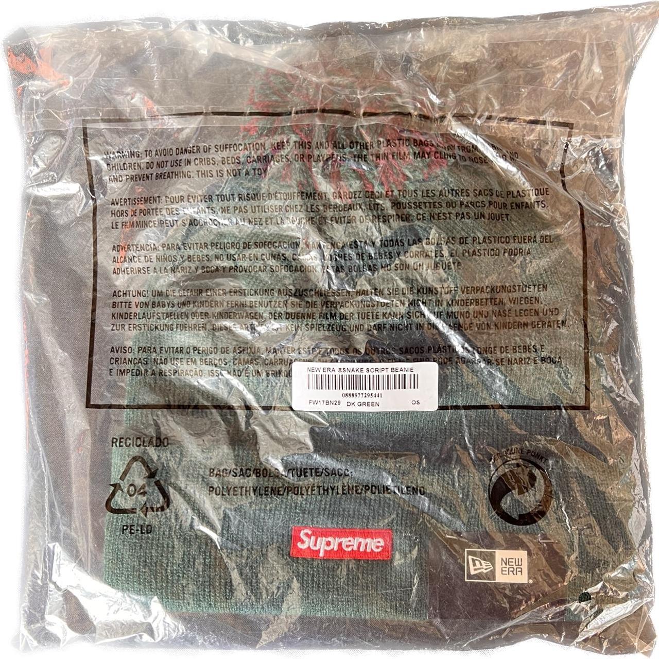 Supreme NEW ERA Snake SCRIPT BEANIE FW17 Dark Green... - Depop