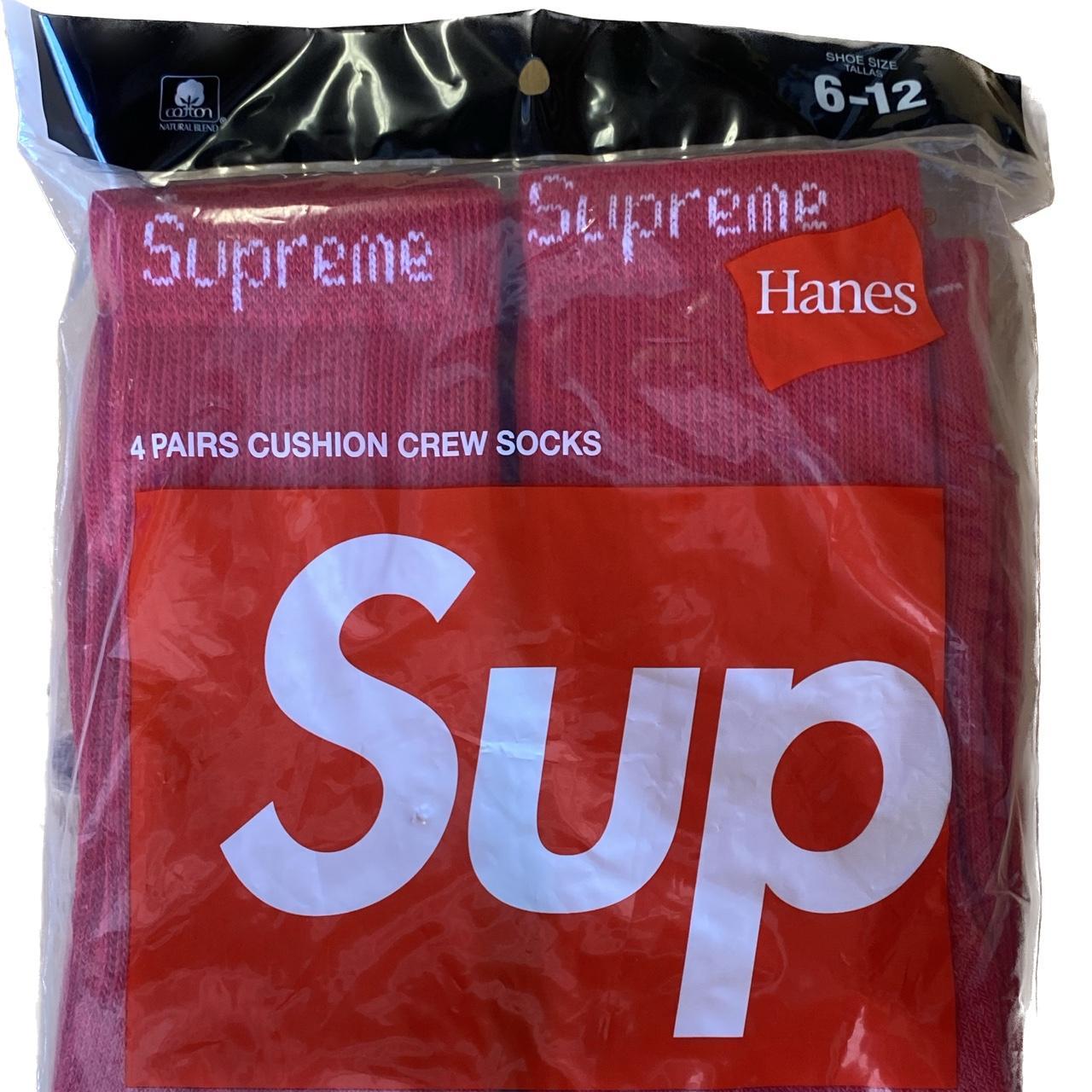 Supreme Hanes Crew Socks 4-Pack - Red - 100% Authentic - Depop