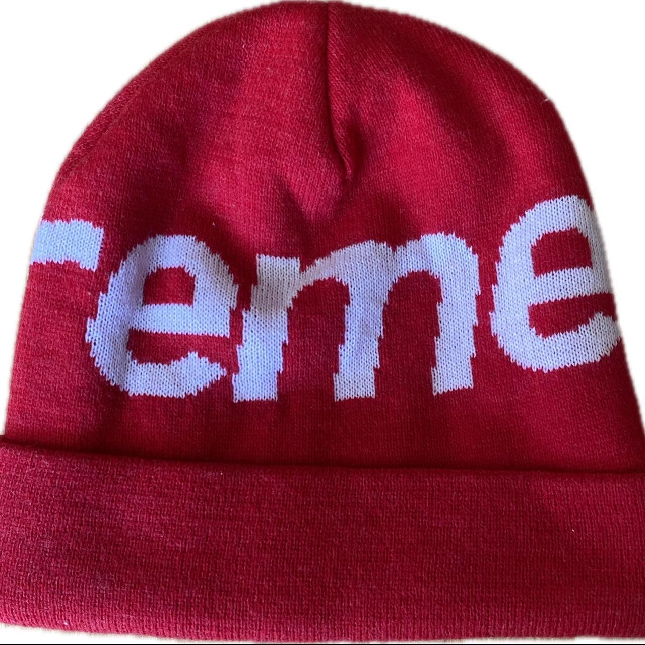 Supreme Red Big Logo Beanie FW14 Knit Hat Rare - Depop