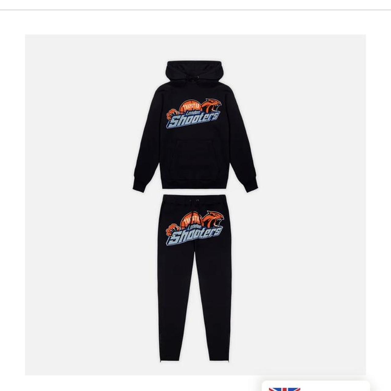 Trapstar Men's Black and Orange Hoodie Depop