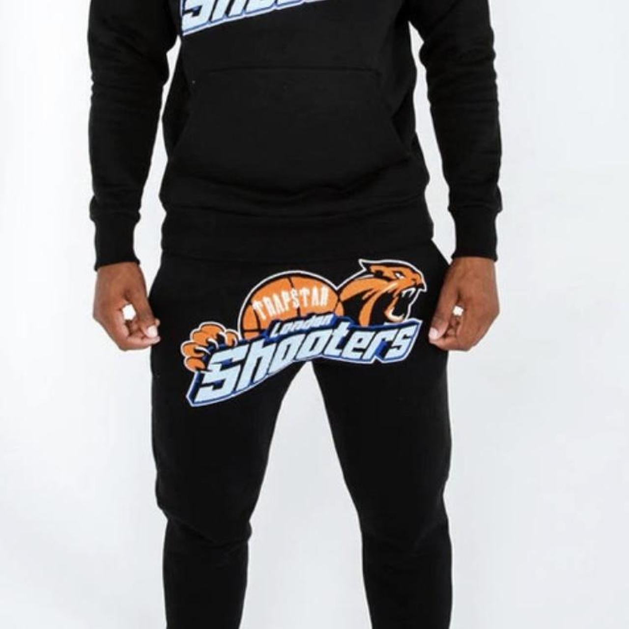 Trapstar Men's Black and Orange Hoodie Depop