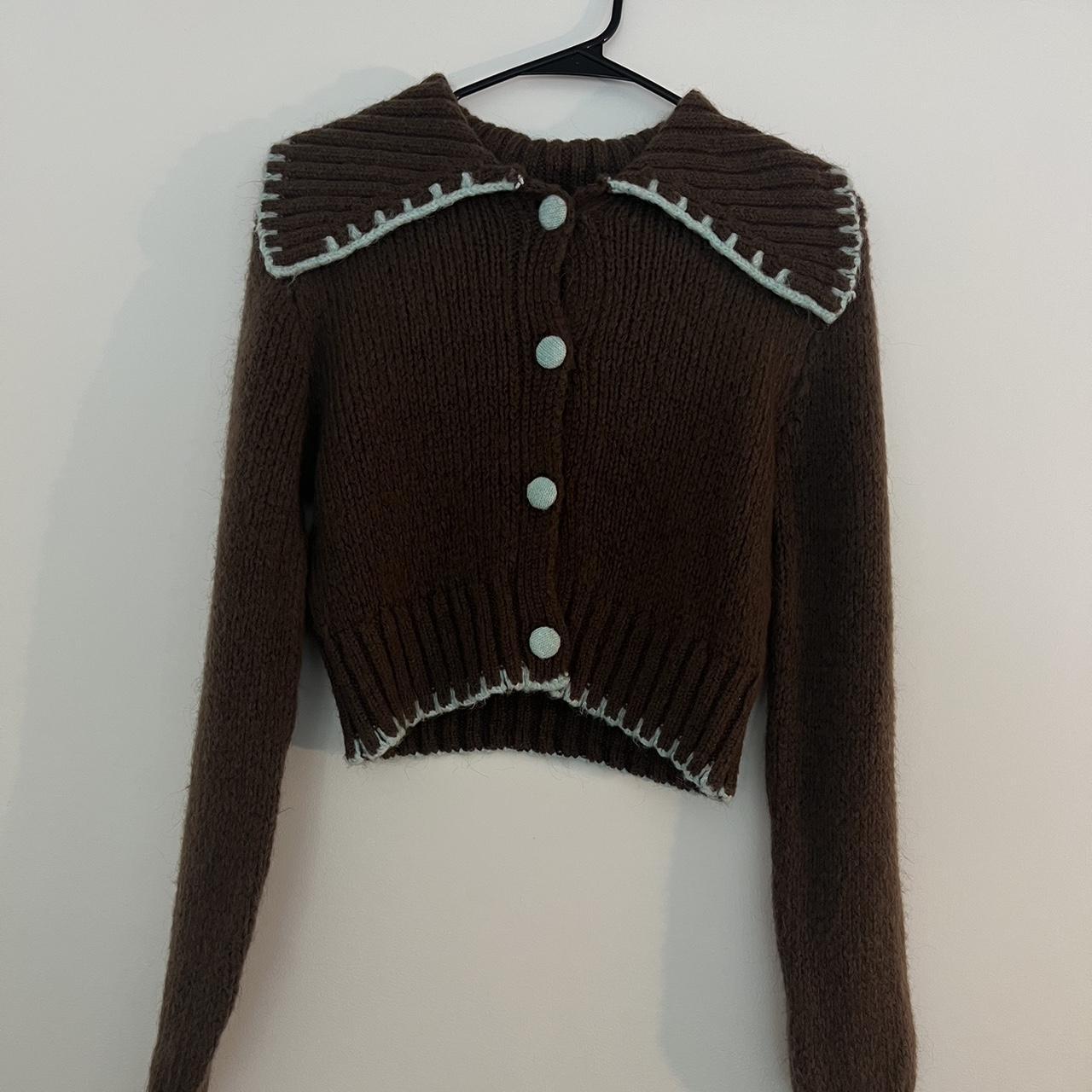 Zara Women's Brown and Blue Jumper Depop