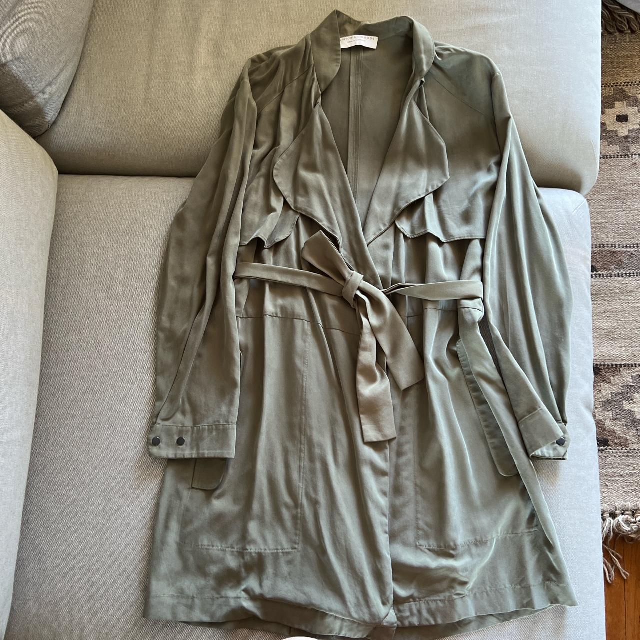 Viktoria & Woods Sage Green Silky Trench - Depop