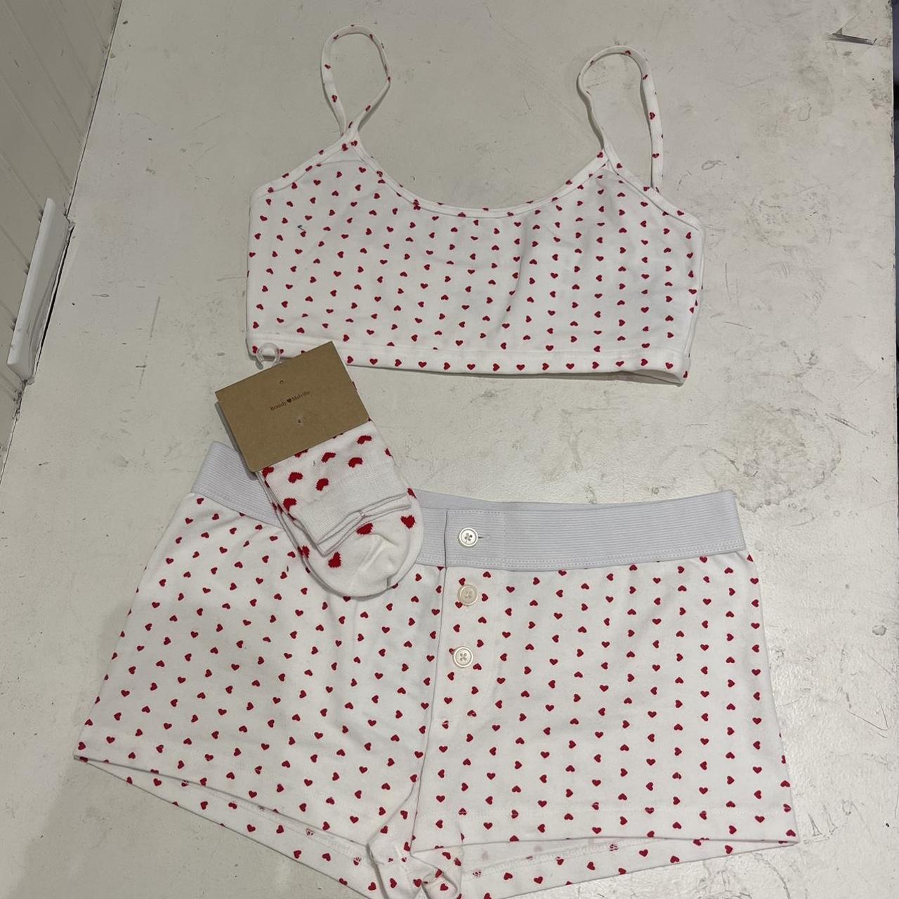 Rare Brandy Melville Heart boxer & bra pj set with... Depop
