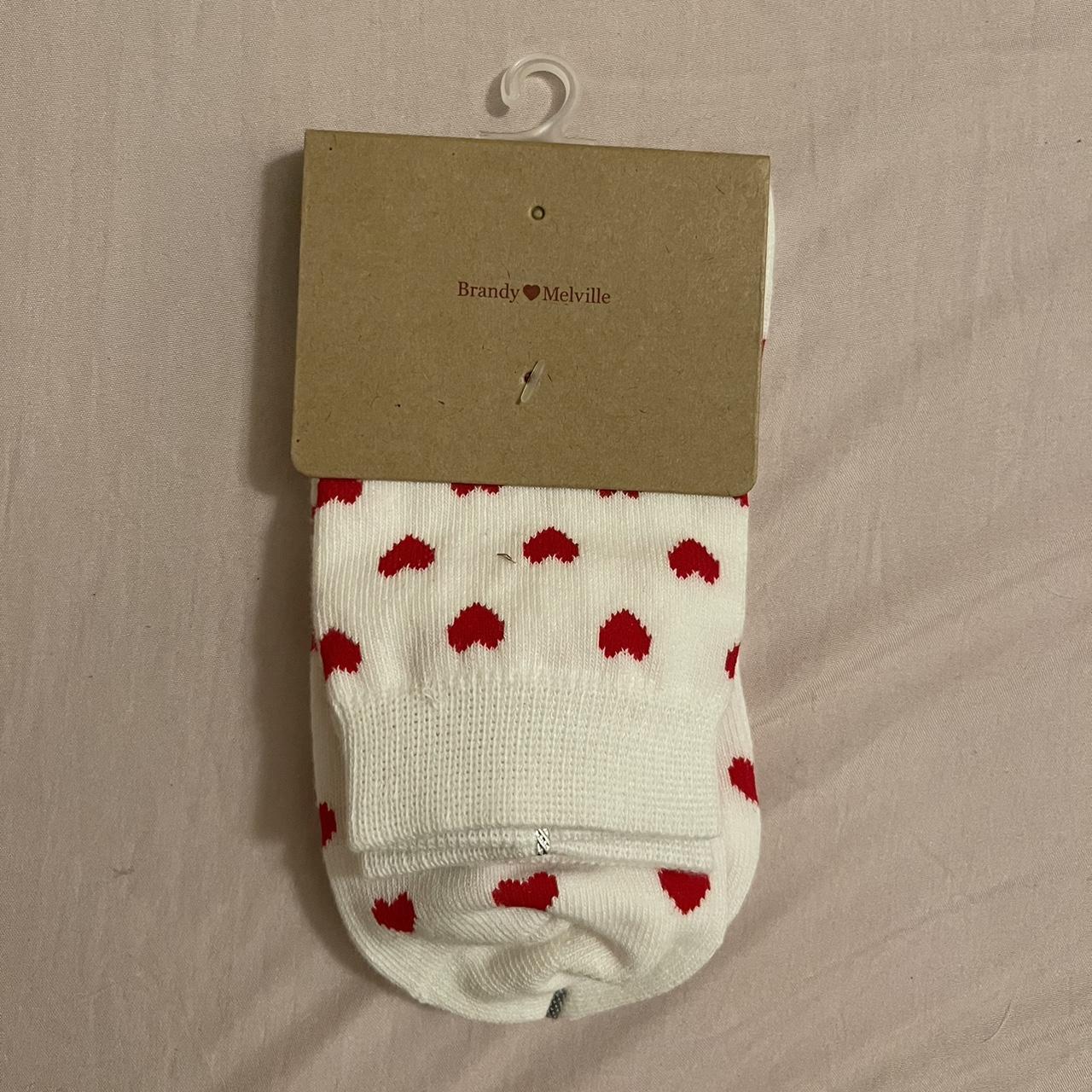 Red & white heart socks from Brandy Melville 🤍 ️ Depop