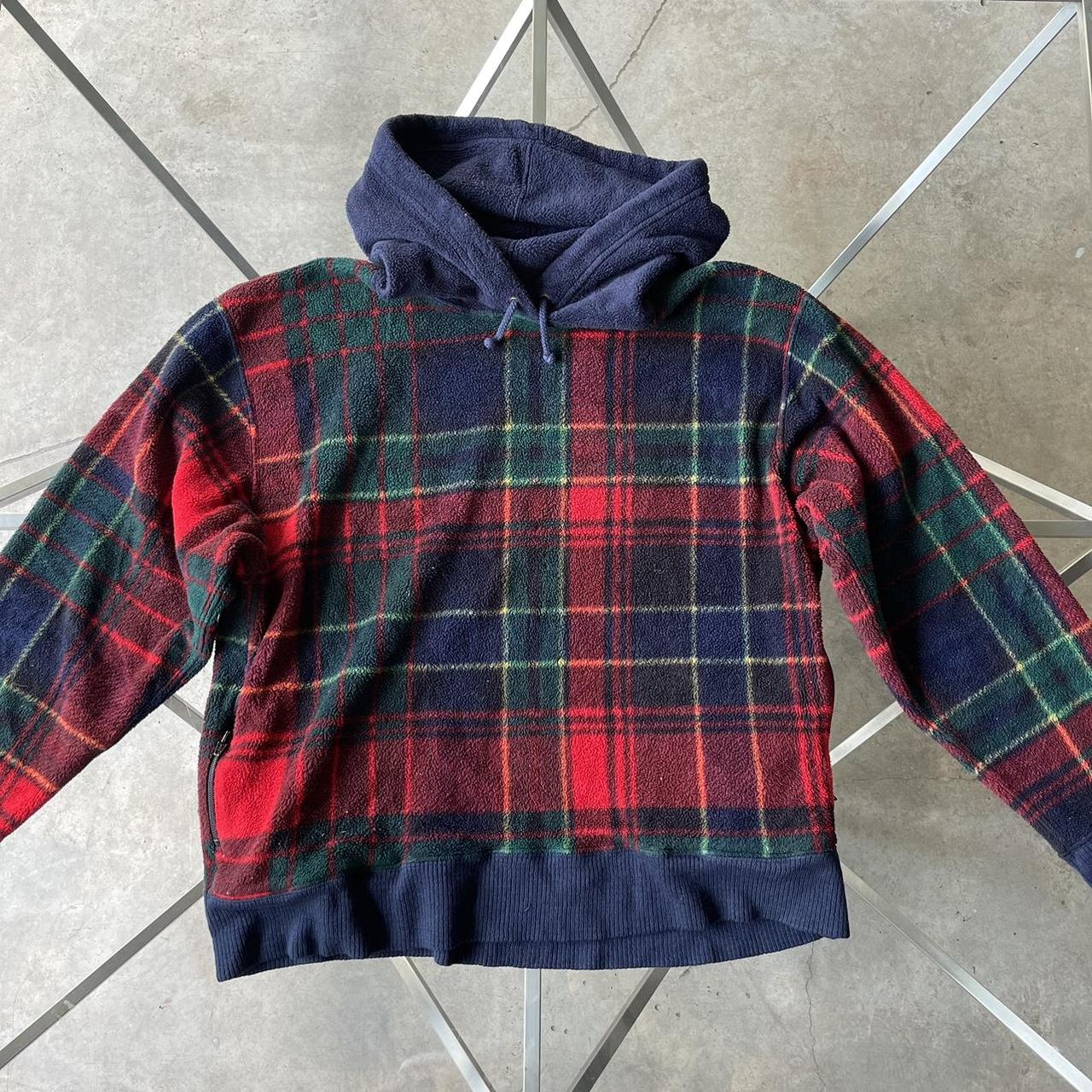 Dead stock Vintage polo plaid fleece hoodie 27”... - Depop