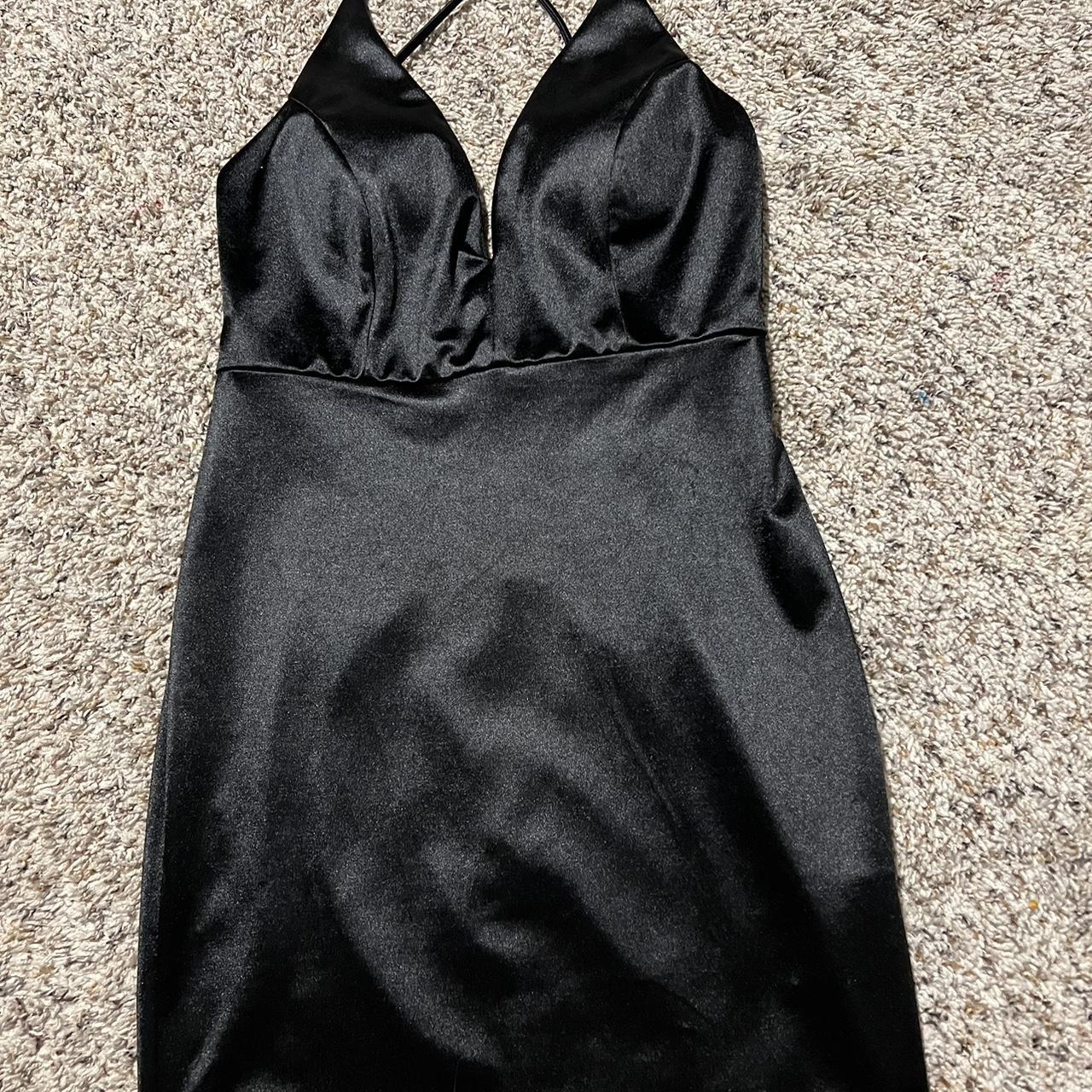Von Maur black satin mini dress. Low cut ish front - Depop