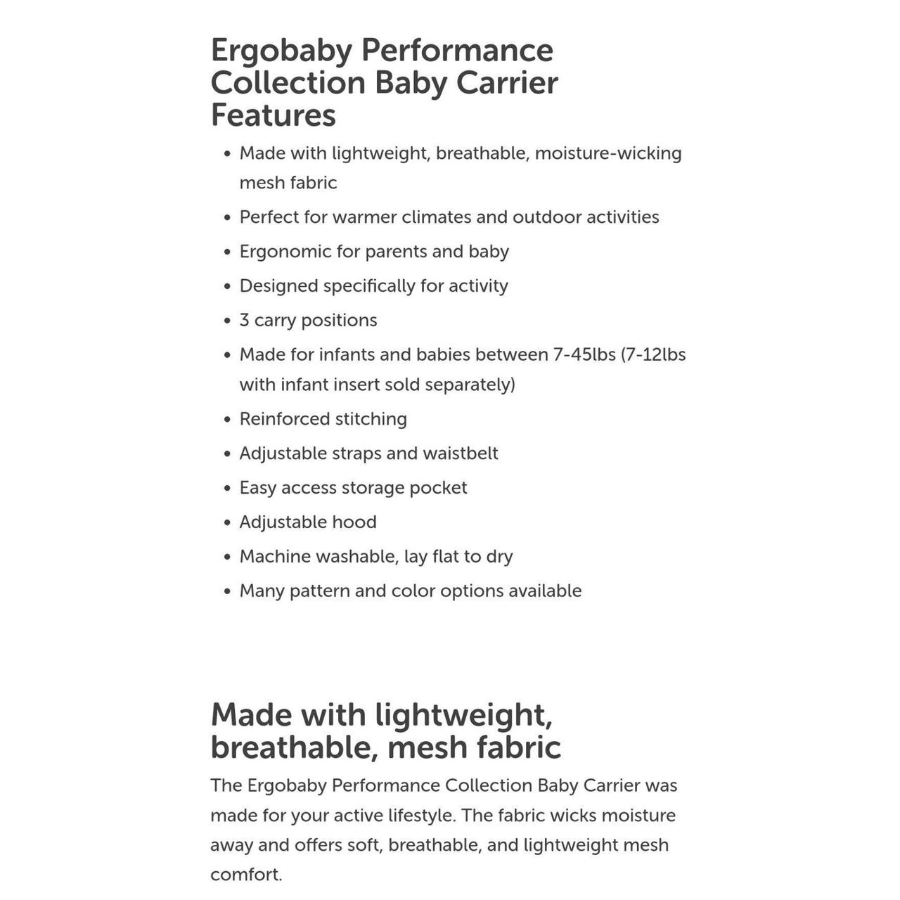 Ergobaby performance outlet collection