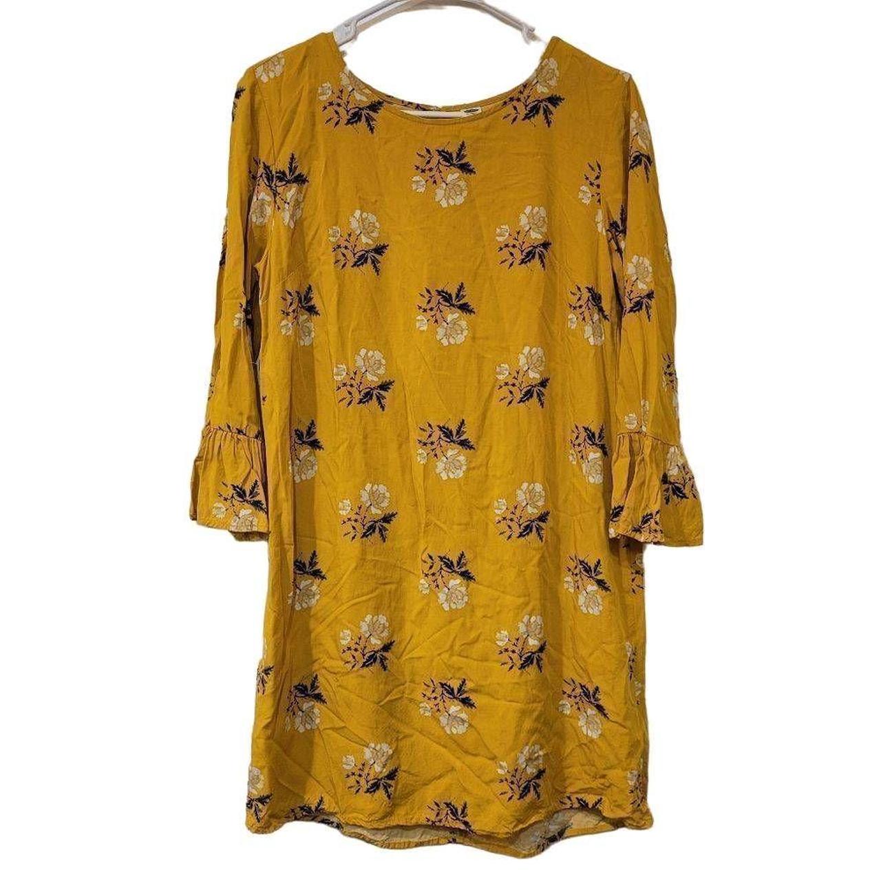 Old Navy Women's Mustard Yellow Floral Casual Dress... - Depop