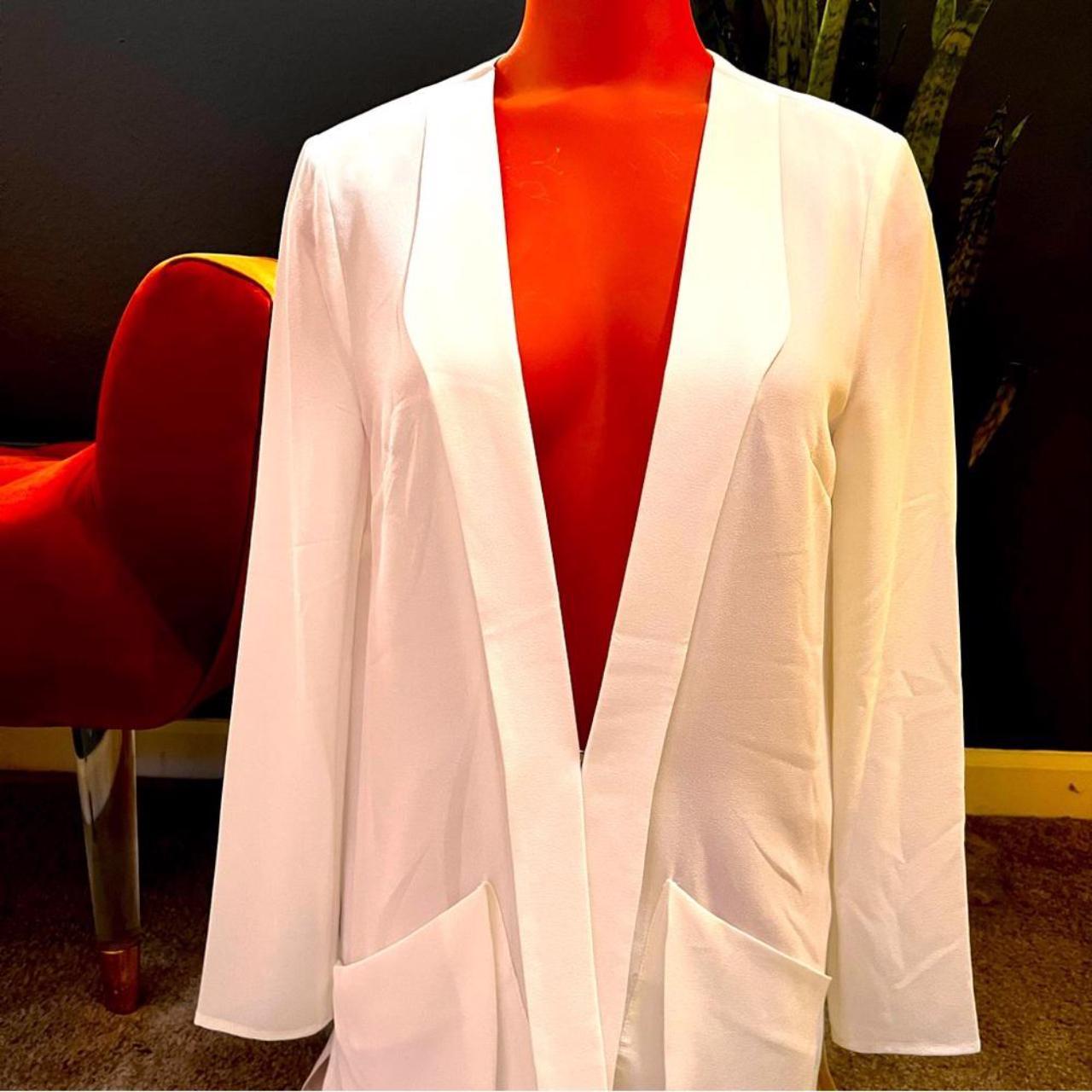 White Sheer blazer with hidden metal clasp. 2