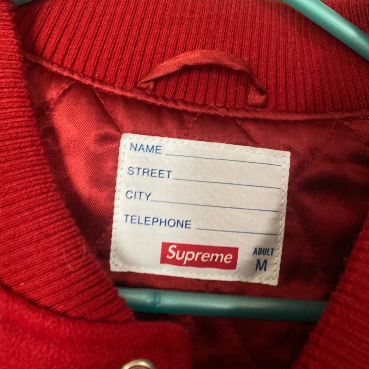 2019 supreme delta logo red varsity jacket like new | Depop