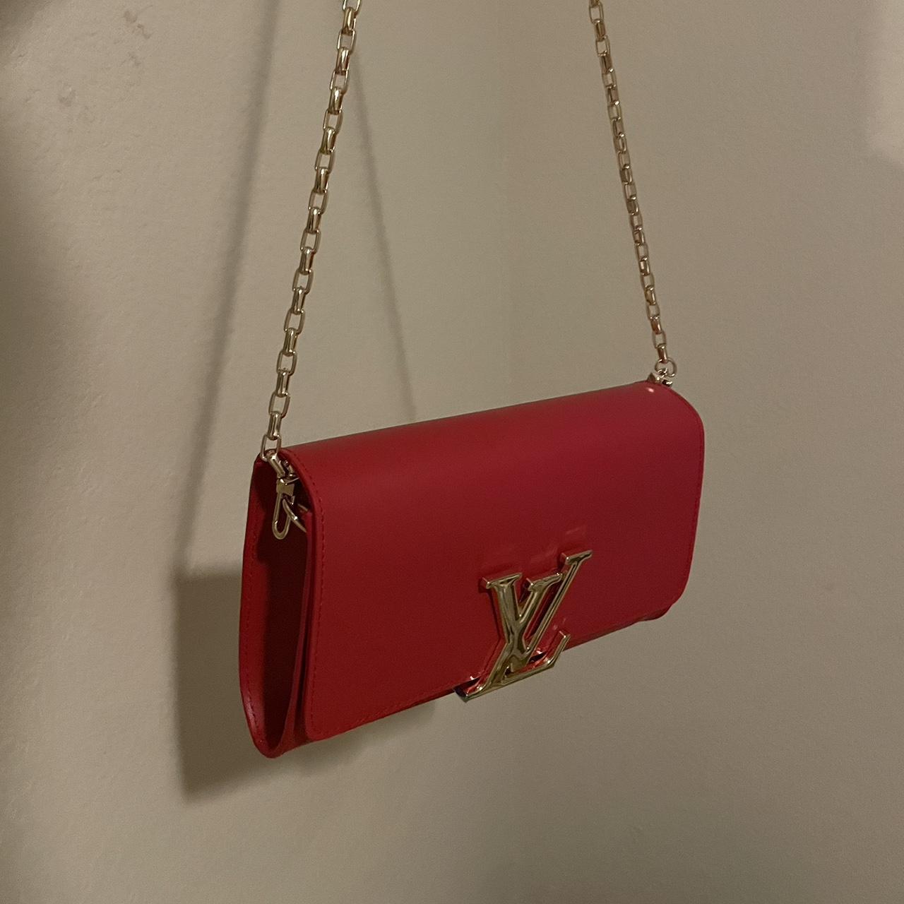 LV RED BAG RED SHOULDER/CLUTCH/CHAIN BAG super cute - Depop
