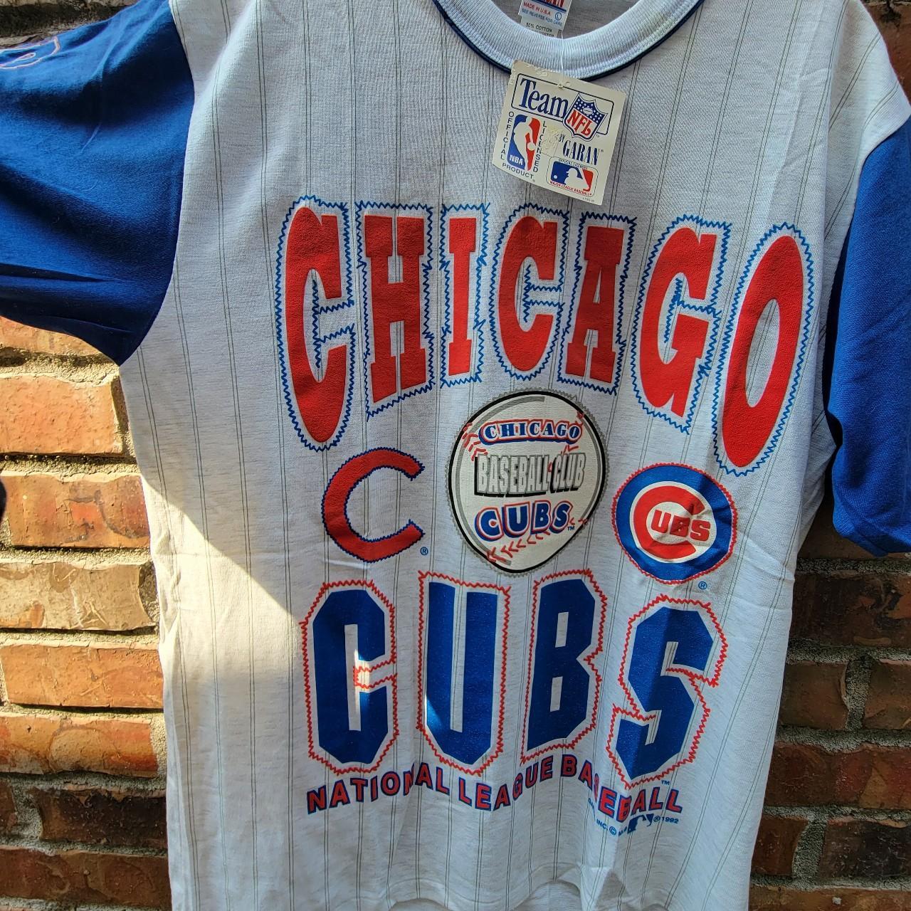 Vintage Chicago Cubs Jersey Large White Blue 90s - Depop