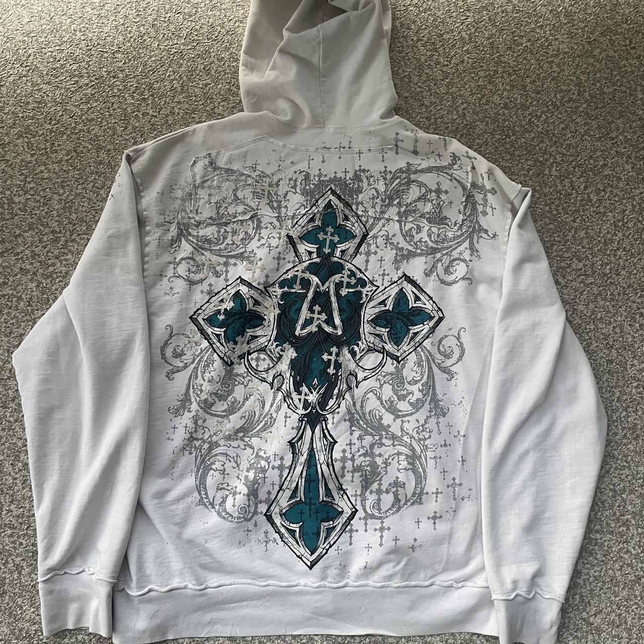 Affliction Crosses Y2K Graphic Zip Up Blue White outlets Hoodie XL