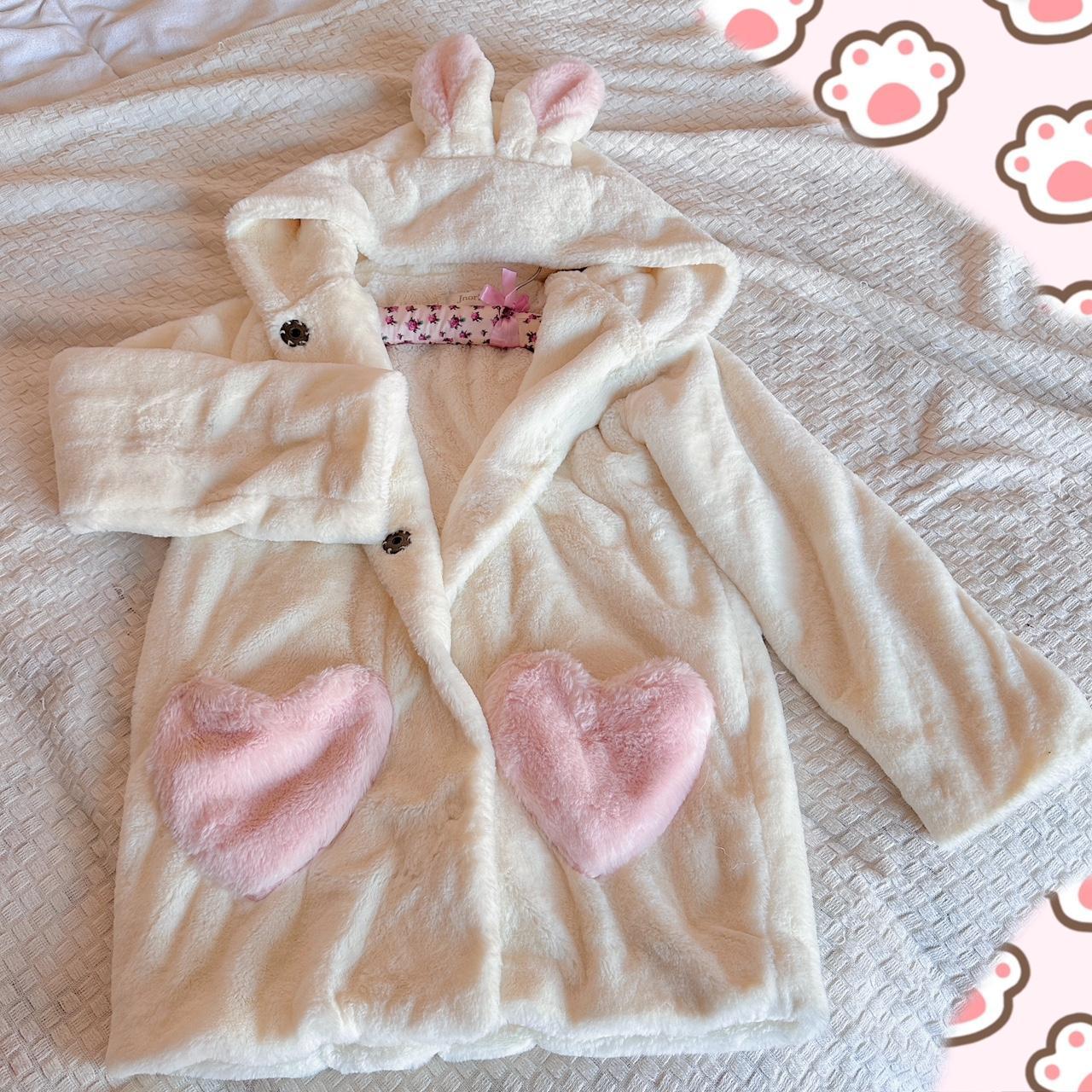 Bobon21 White fluffy Bunny Coat with ears, cotton... - Depop