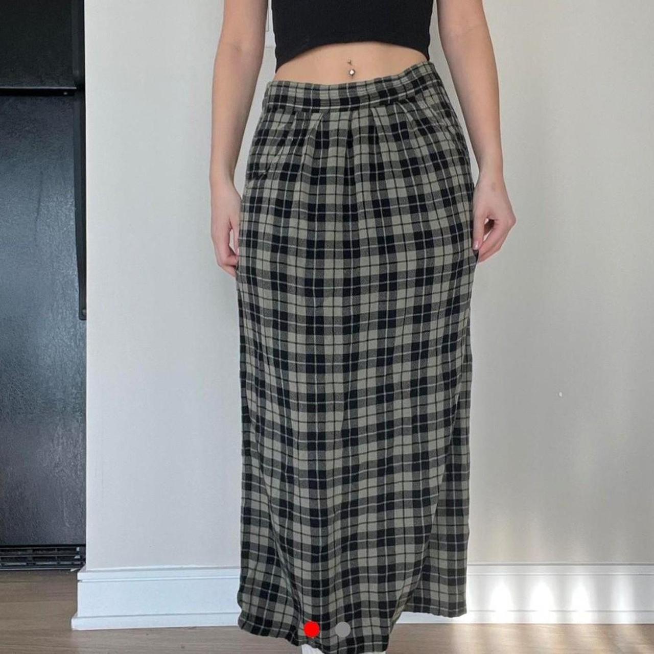 REPOP! Plaid patter skirt maxi skirt, grey... - Depop