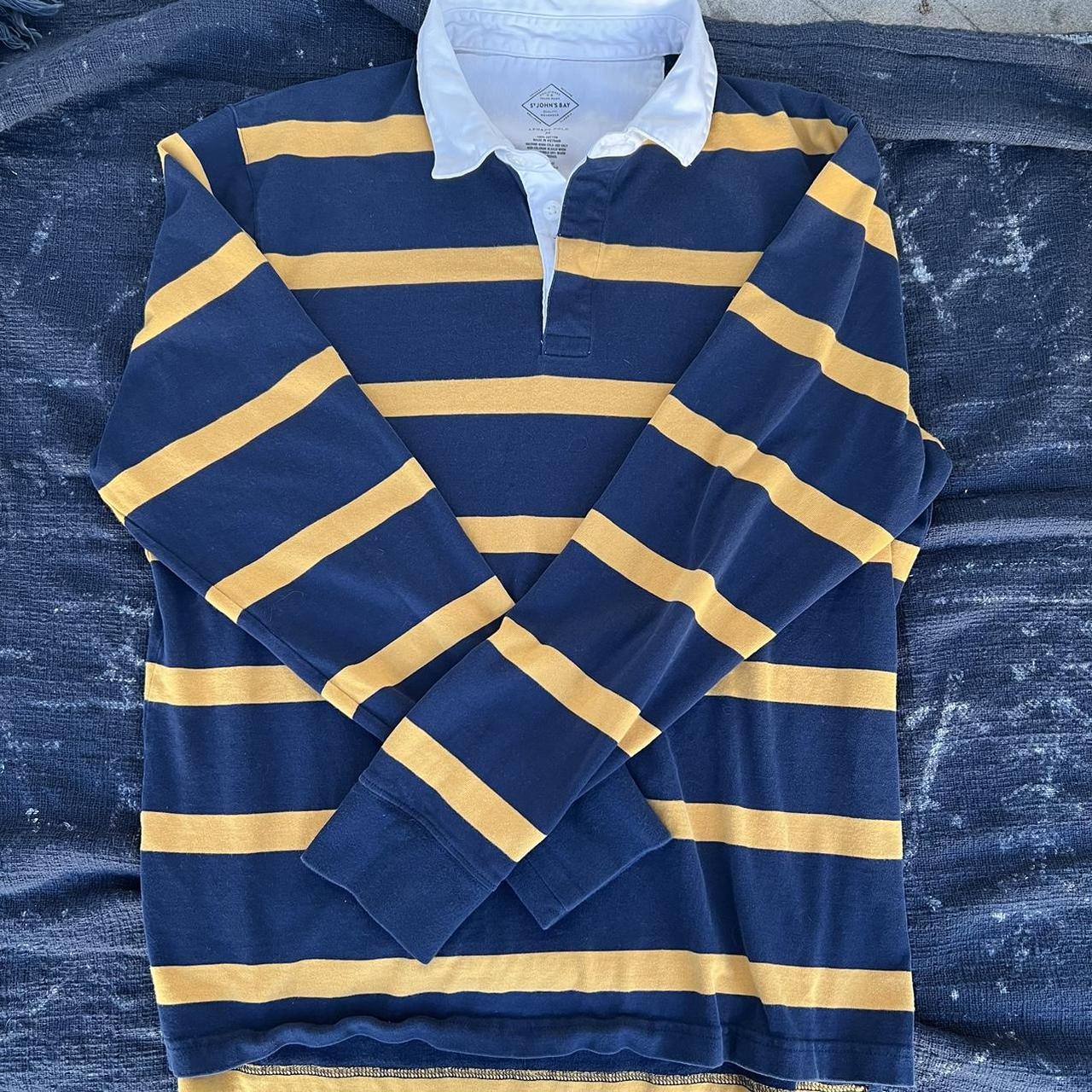 st-john-s-bay-men-s-navy-and-yellow-shirt-depop