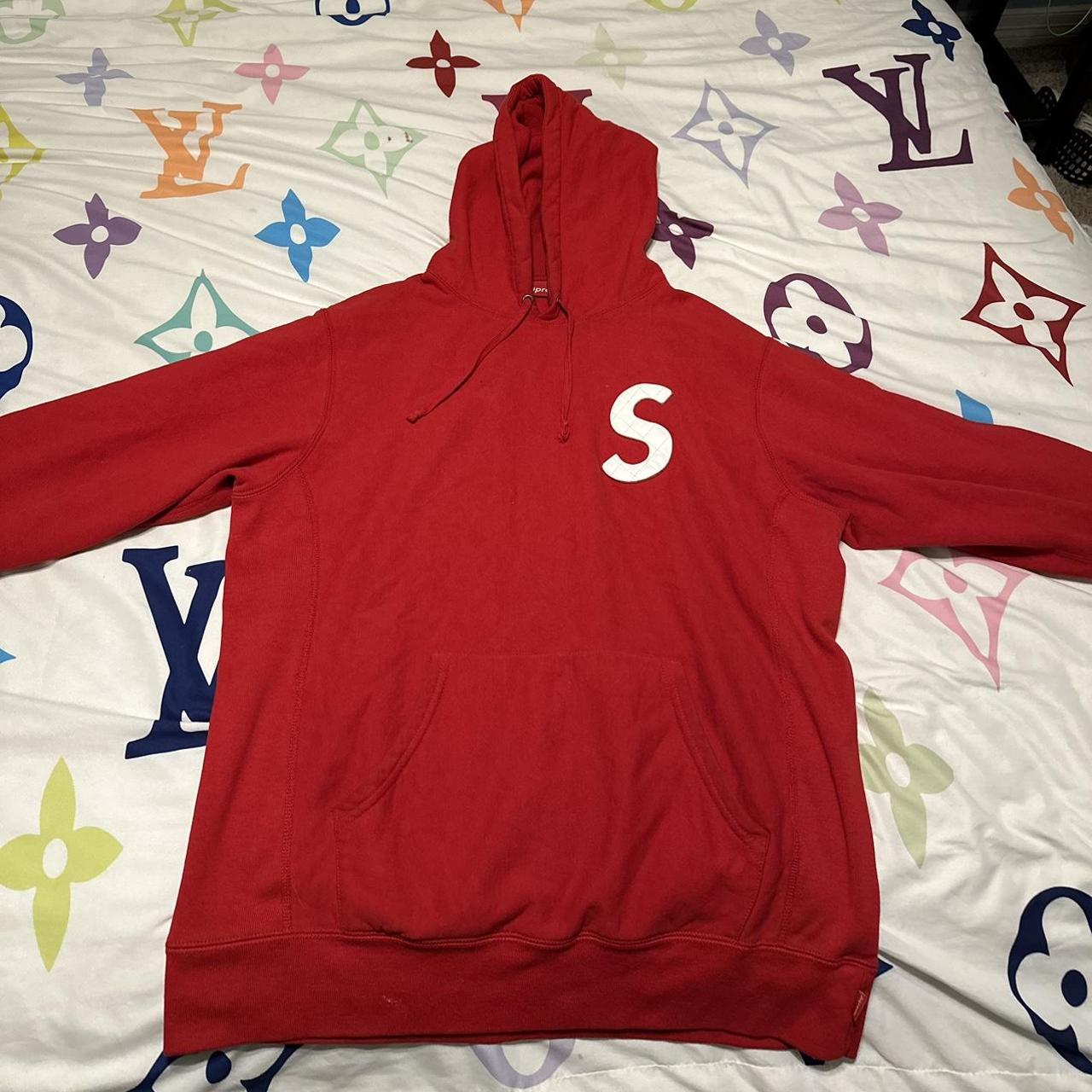 Red authentic Supreme hoodie Size Large 8/10... Depop