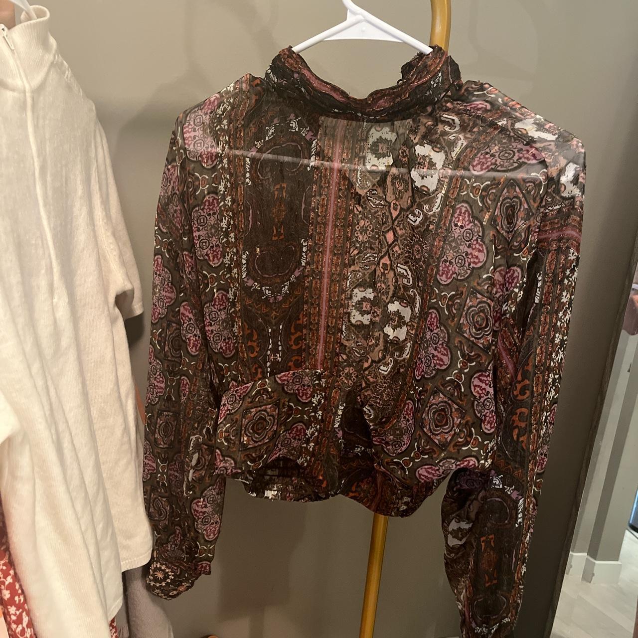 Zara Women's Brown and Burgundy Shirt | Depop