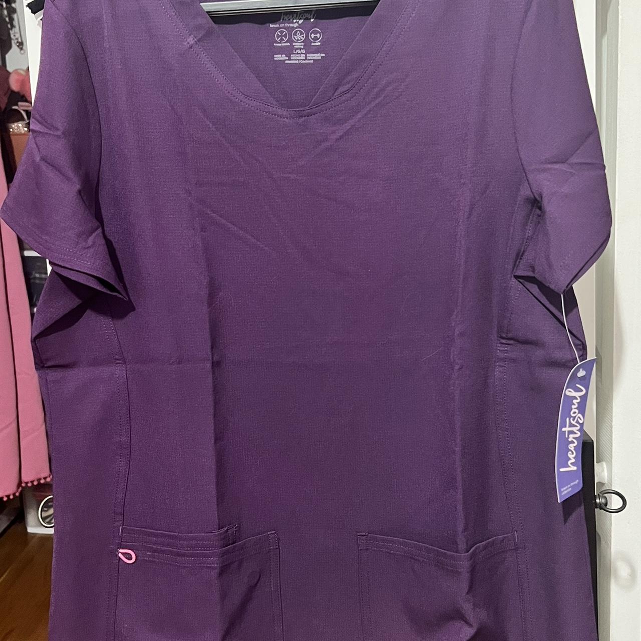 Heartsoul Eggplant “PitterPat” vneck Scrub Top Sz L... Depop