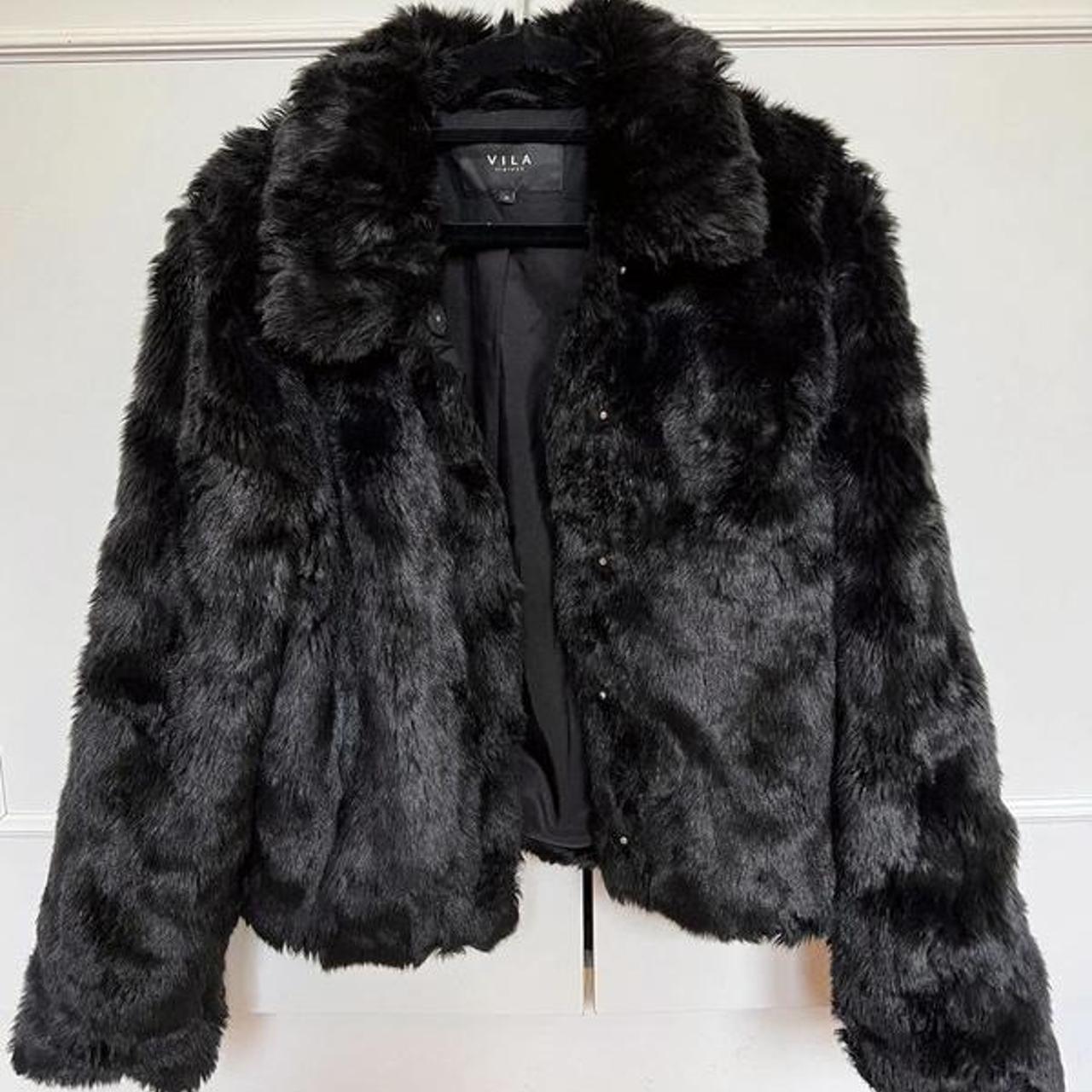 Black Faux Fur coat #chic #faux fur #black coat - Depop