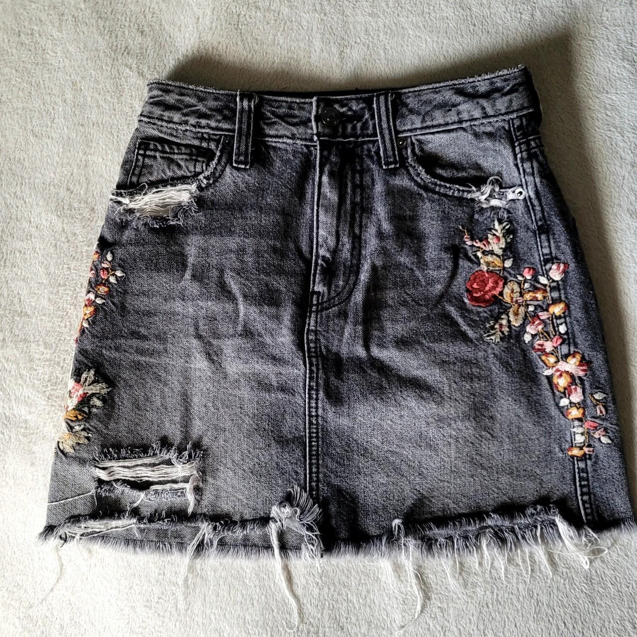 Abercrombie & Fitch denim mini skirt. Embroidery... - Depop