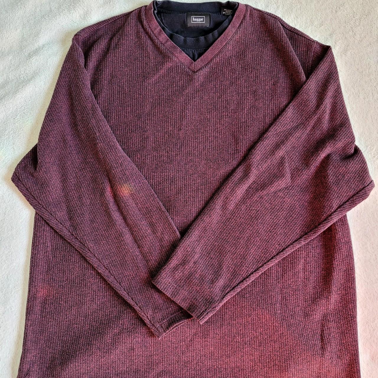 Men's Haggar V-neck maroon long-sleeve sweater. Warm... - Depop