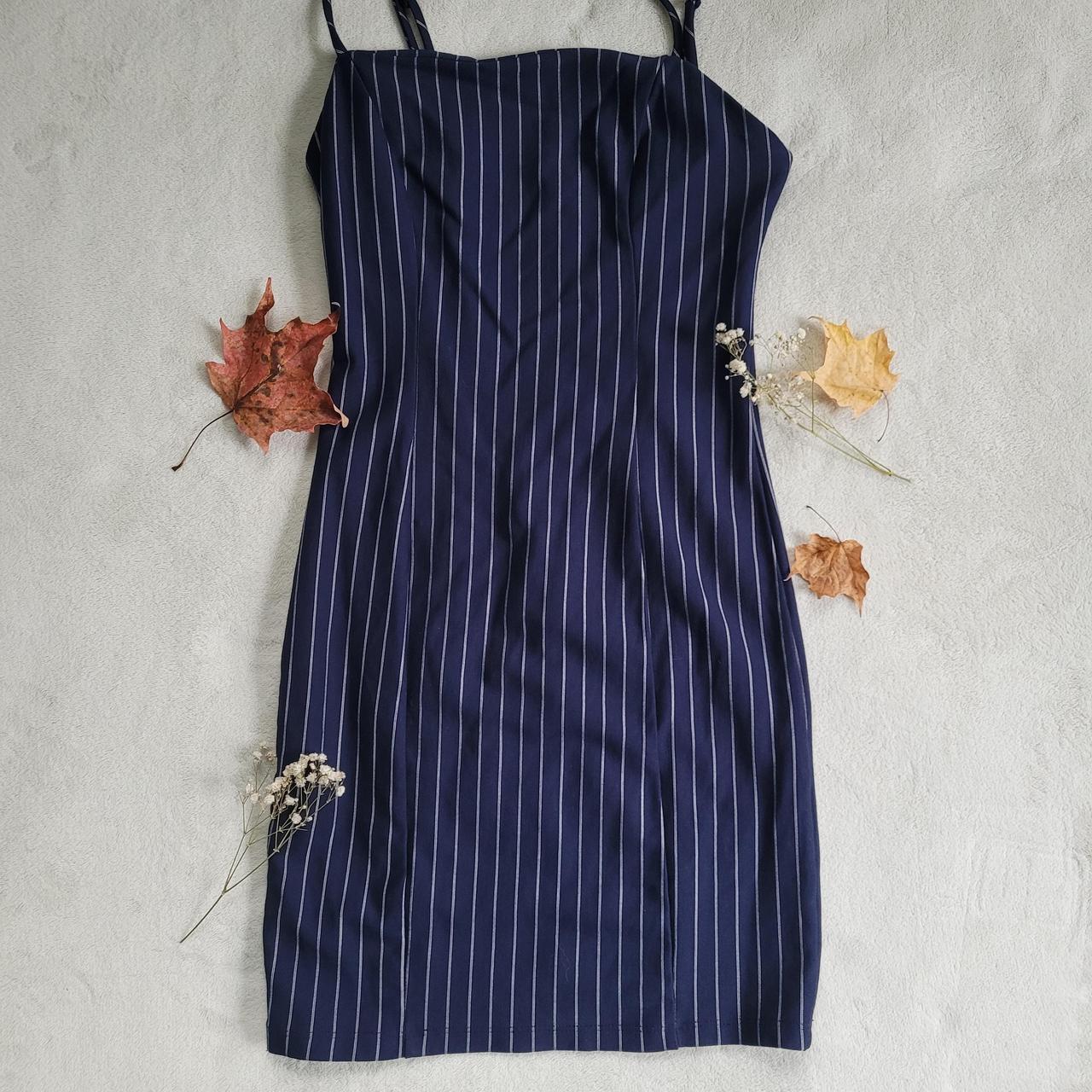 Forever 21 Navy Blue and White Striped Bodycon. Depop