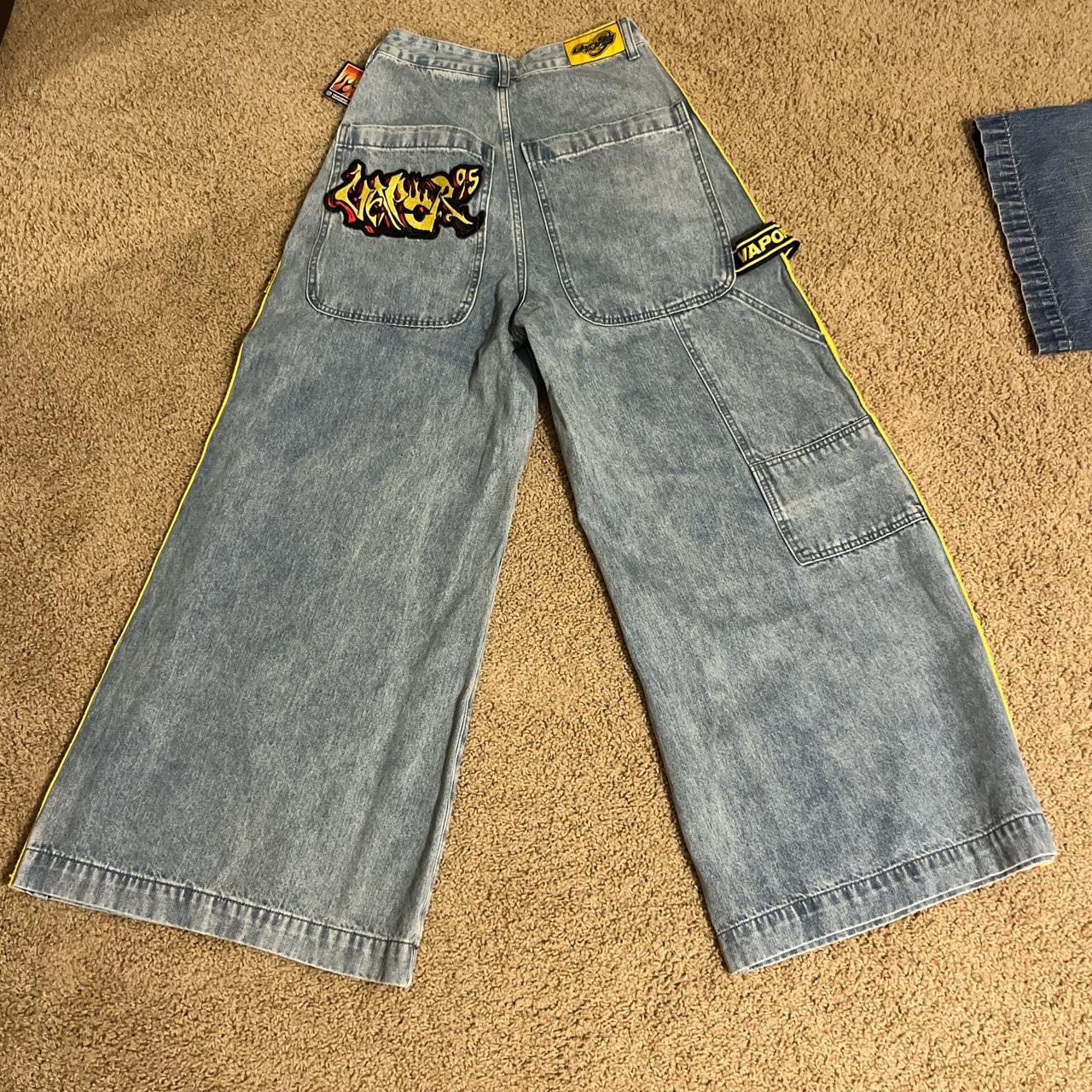 vapor95 wide leg denim jeans never worn price is... - Depop