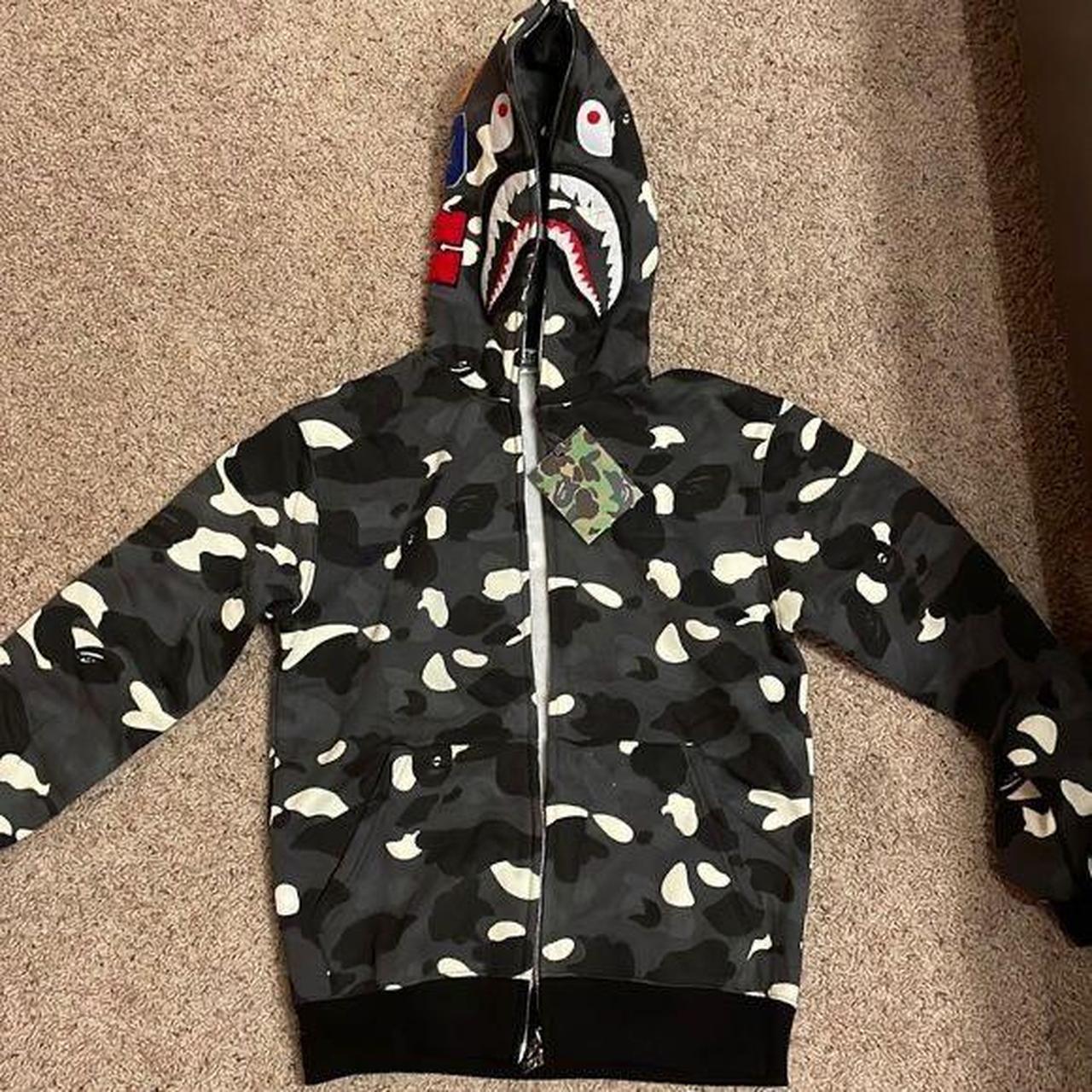 BAPE Men's Black and Grey Hoodie | Depop