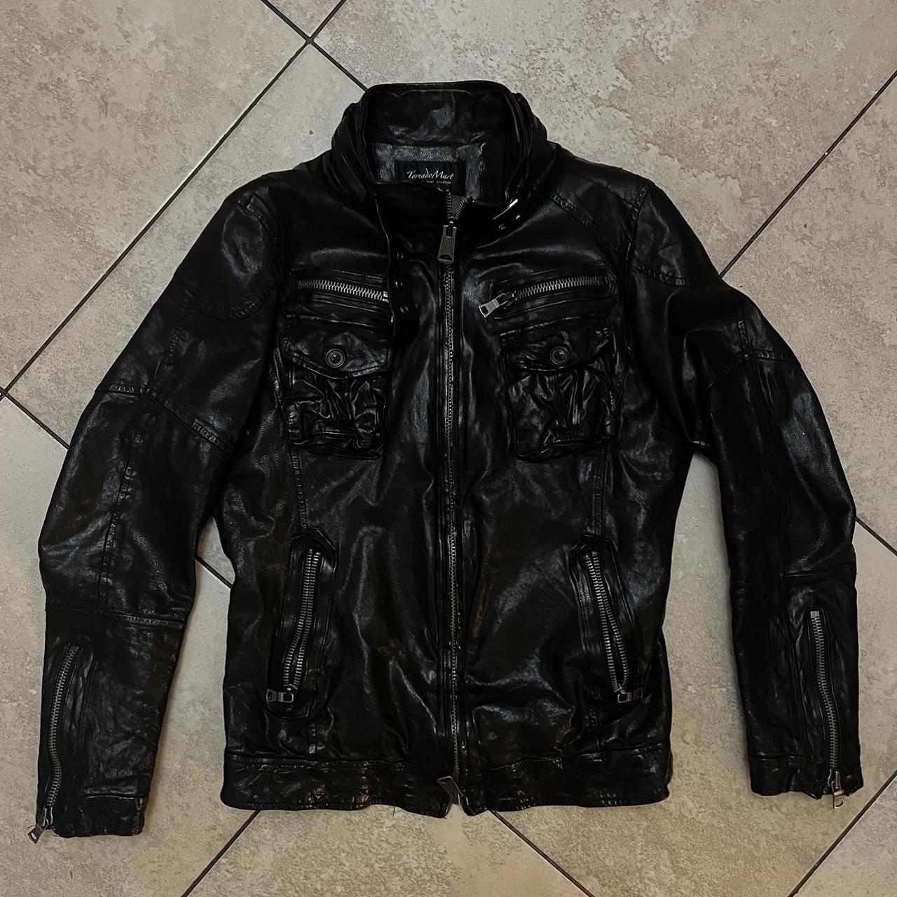 rare black Tornado Mart waxed denim biker jacket....