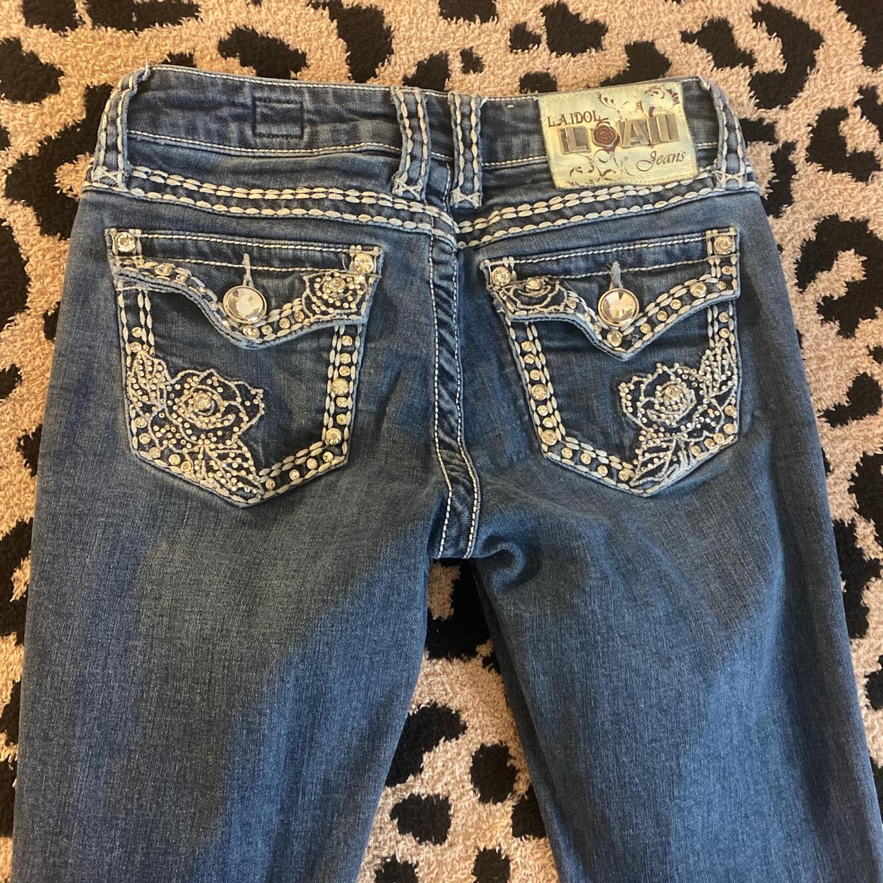 La Idol jeans flared dark was size 1 - Depop