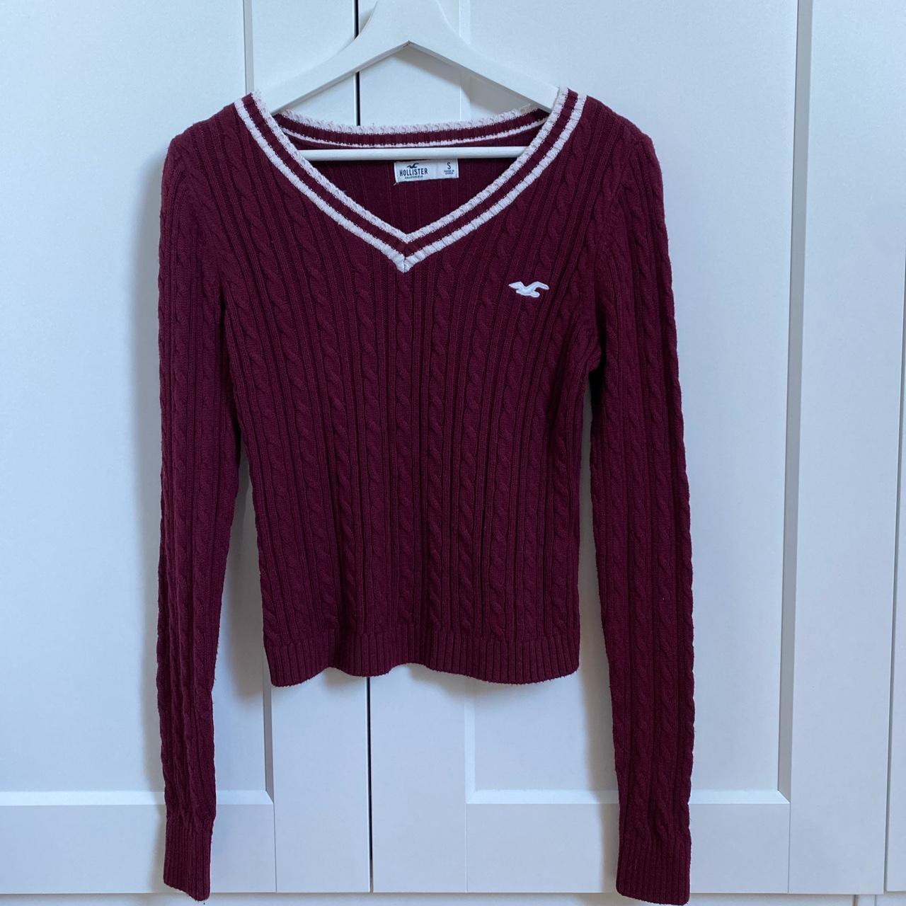 Hollister Co. Women's Burgundy and White Jumper Depop
